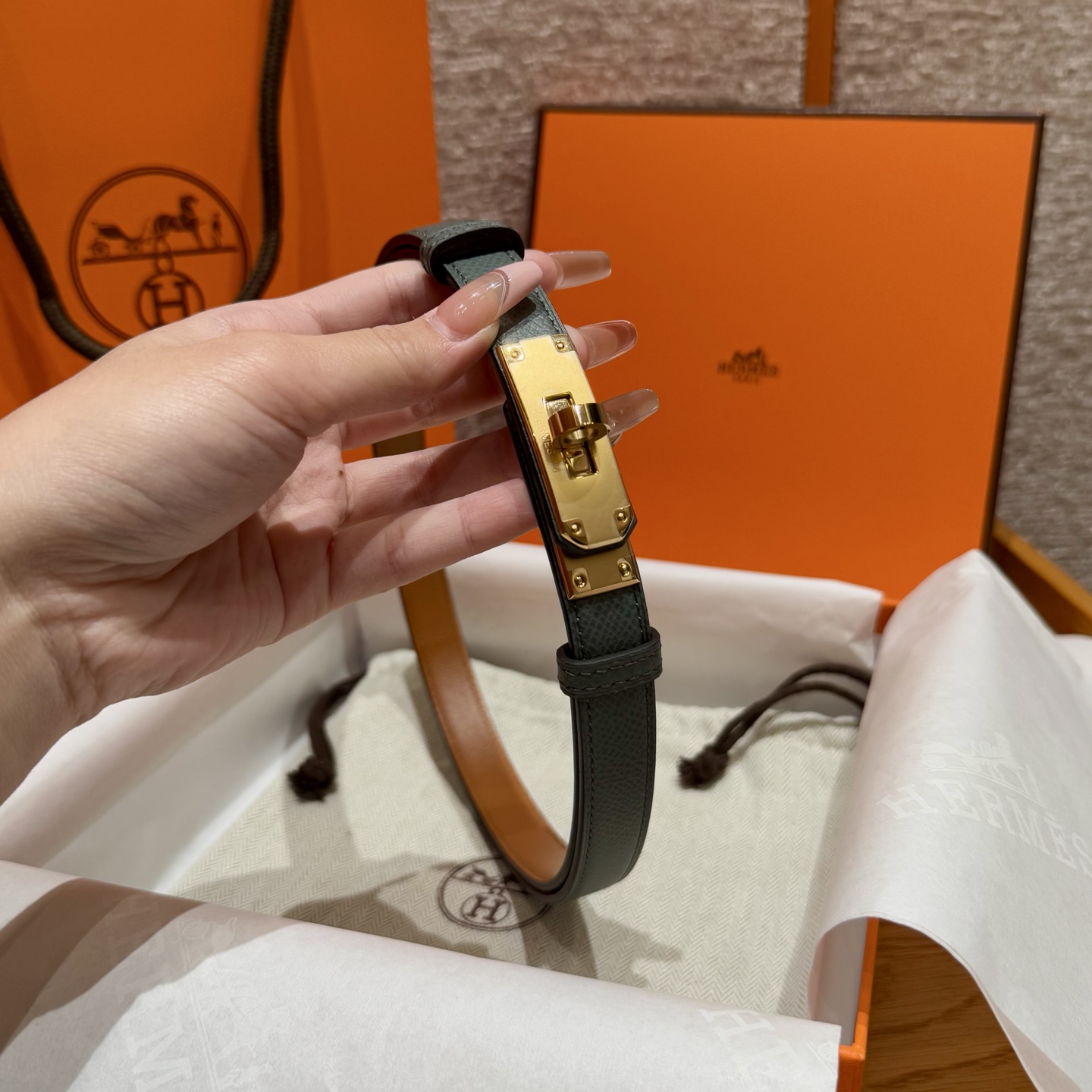 H家 レディース 腰帯 Epsom小牛皮製 316精鋼金具付き