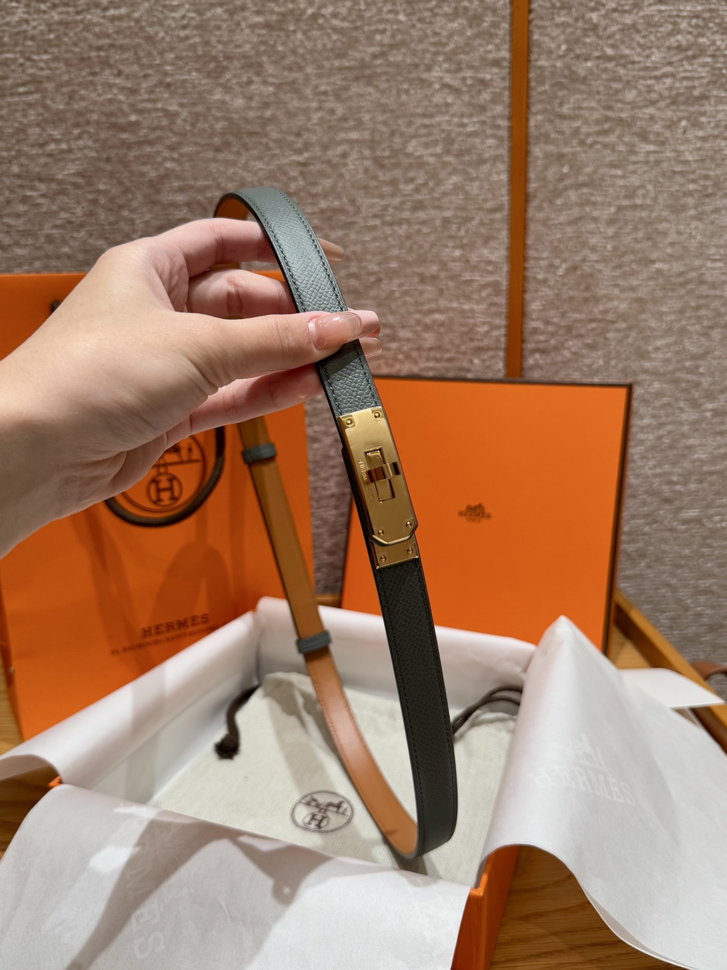 H家 レディース 腰帯 Epsom小牛皮製 316精鋼金具付き