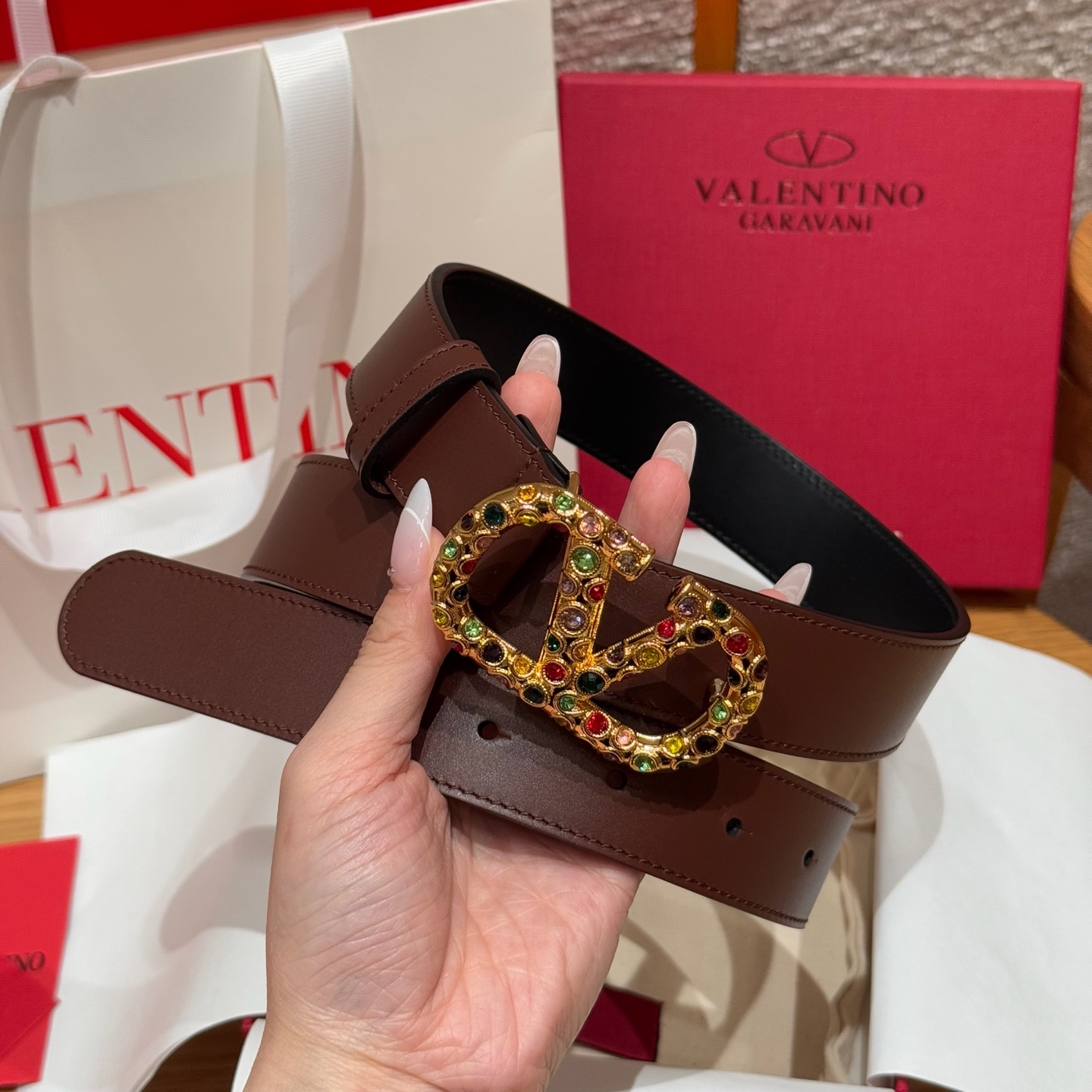 [Valentino Belts]double top leather Copper hardware buckle Extreme shine Add e