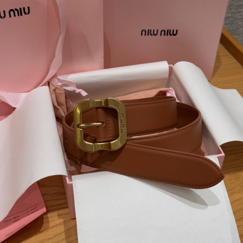 Miu Miu Double-Sided Italian Leather Belt with Antique Brass Buckle, 3.5cm Wide
