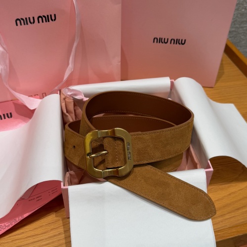 Miu Miu Suede Leather Belt with Antique Brass Buckle, 3.5cm Width 1 Miu Miu Suede Leather Belt with Antique Brass Buckle, 3.5cm Width