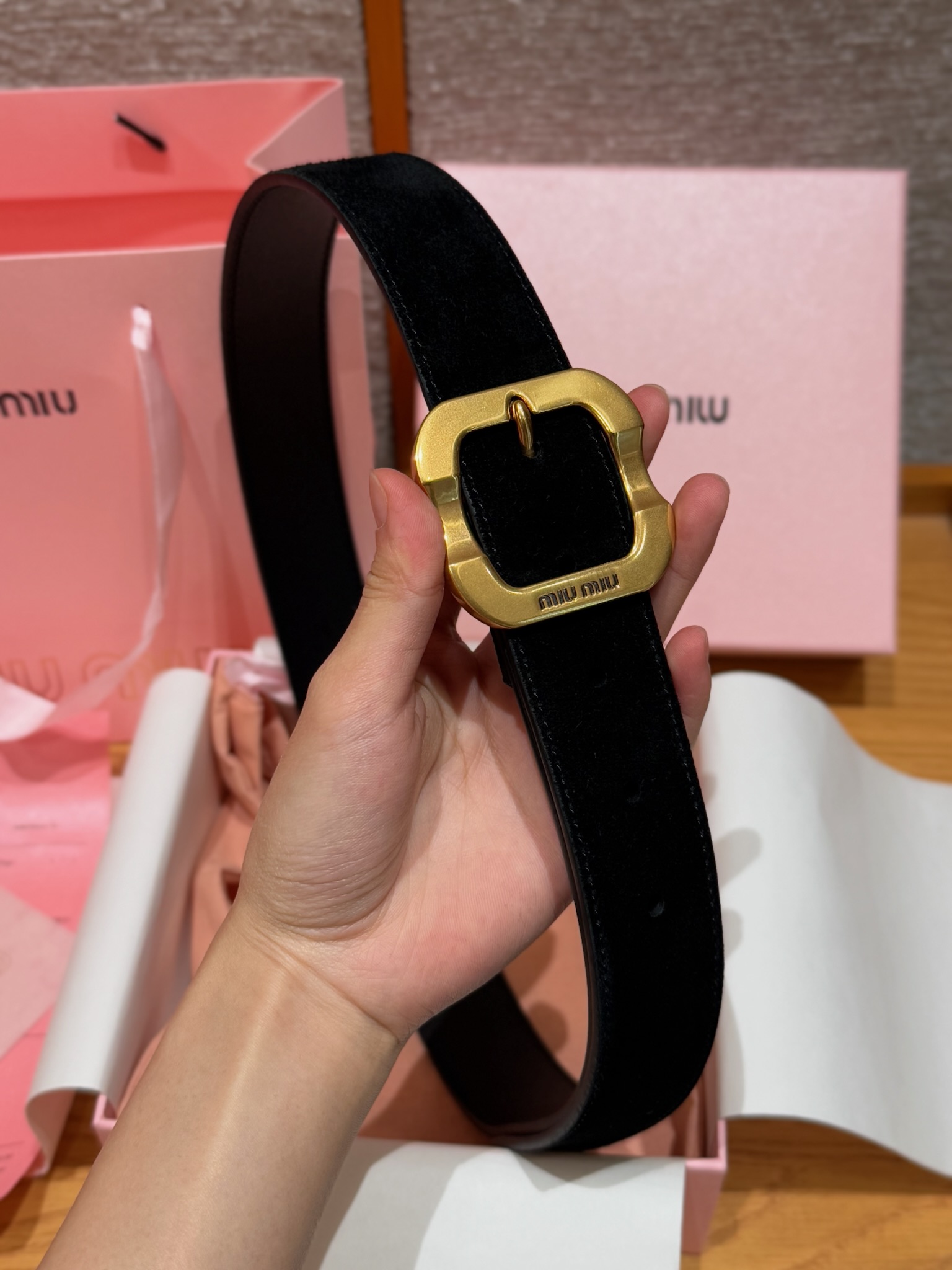 Miu Miu Women's Black Suede Belt with Antique Gold-Tone Buckle, 3.5cm Width 4 i1745051086399 6465 0 2