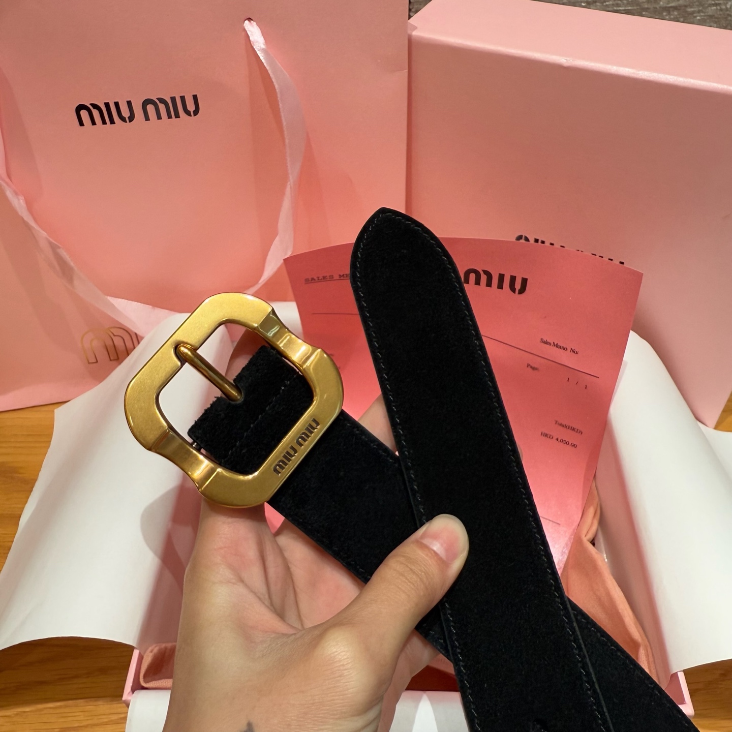 Miu Miu Women's Black Suede Belt with Antique Gold-Tone Buckle, 3.5cm Width 6 i1745051086555 6597 0 4