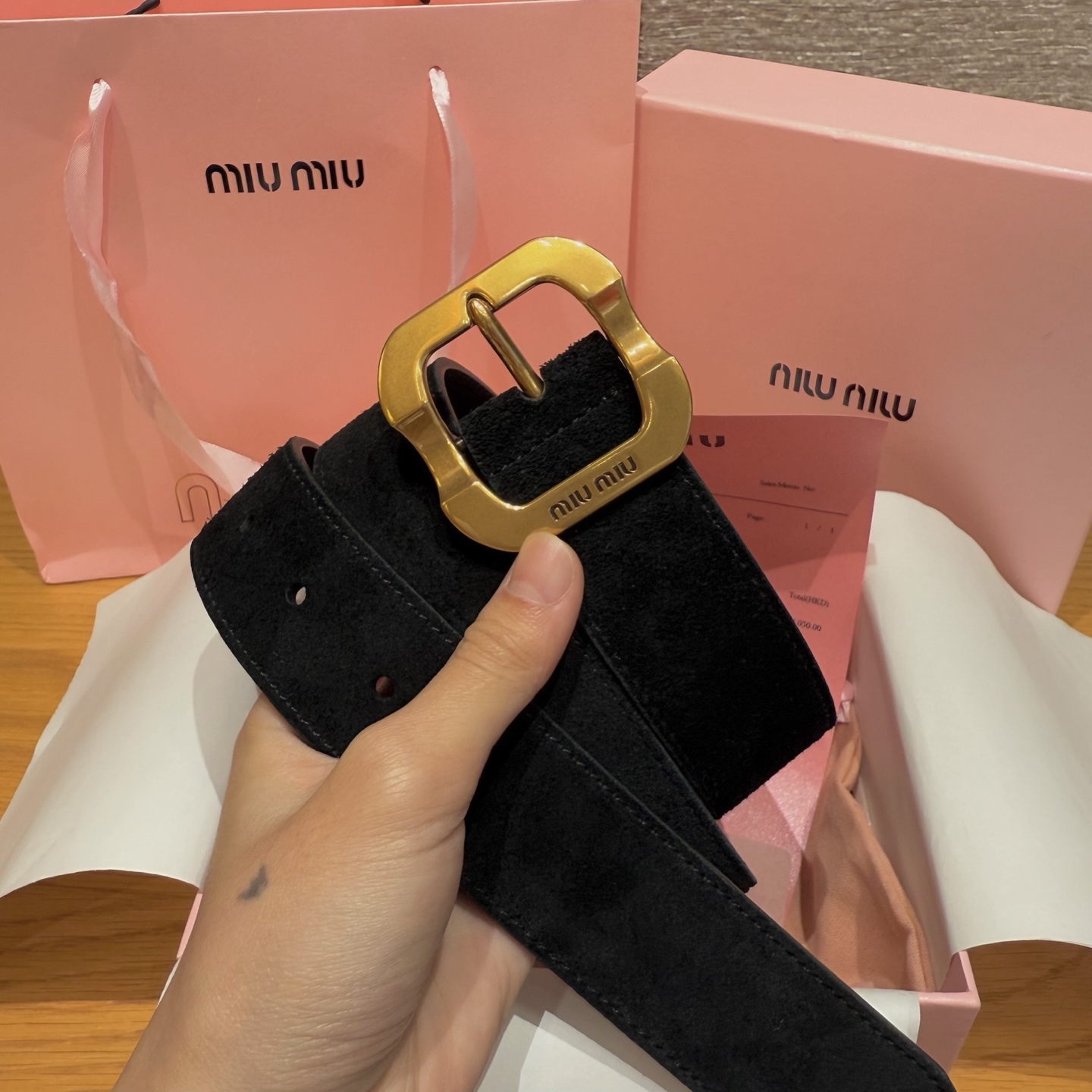 Miu Miu Women's Black Suede Belt with Antique Gold-Tone Buckle, 3.5cm Width 3 i1745051086696 7840 0 1