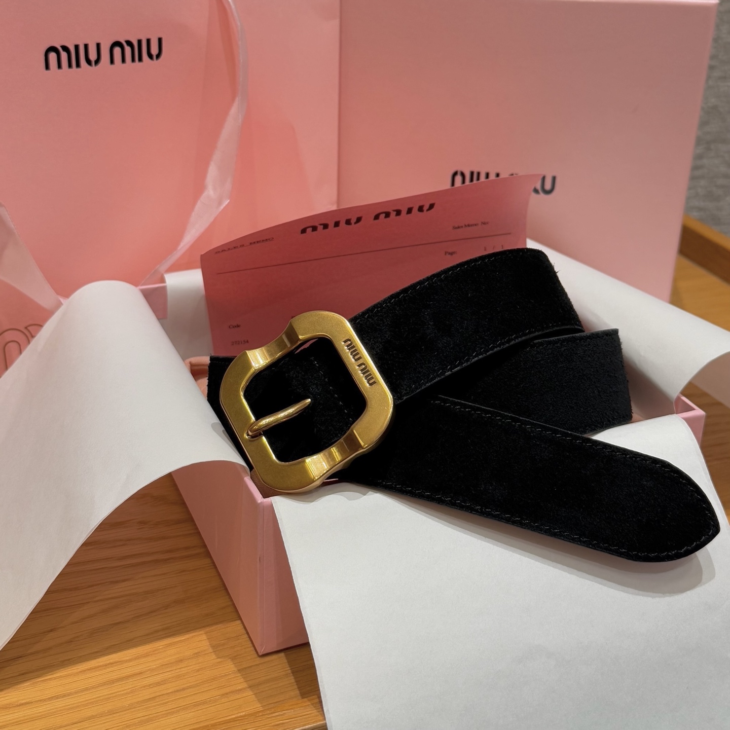 Miu Miu Women's Black Suede Belt with Antique Gold-Tone Buckle, 3.5cm Width 2 i1745051087344 4014 0 0