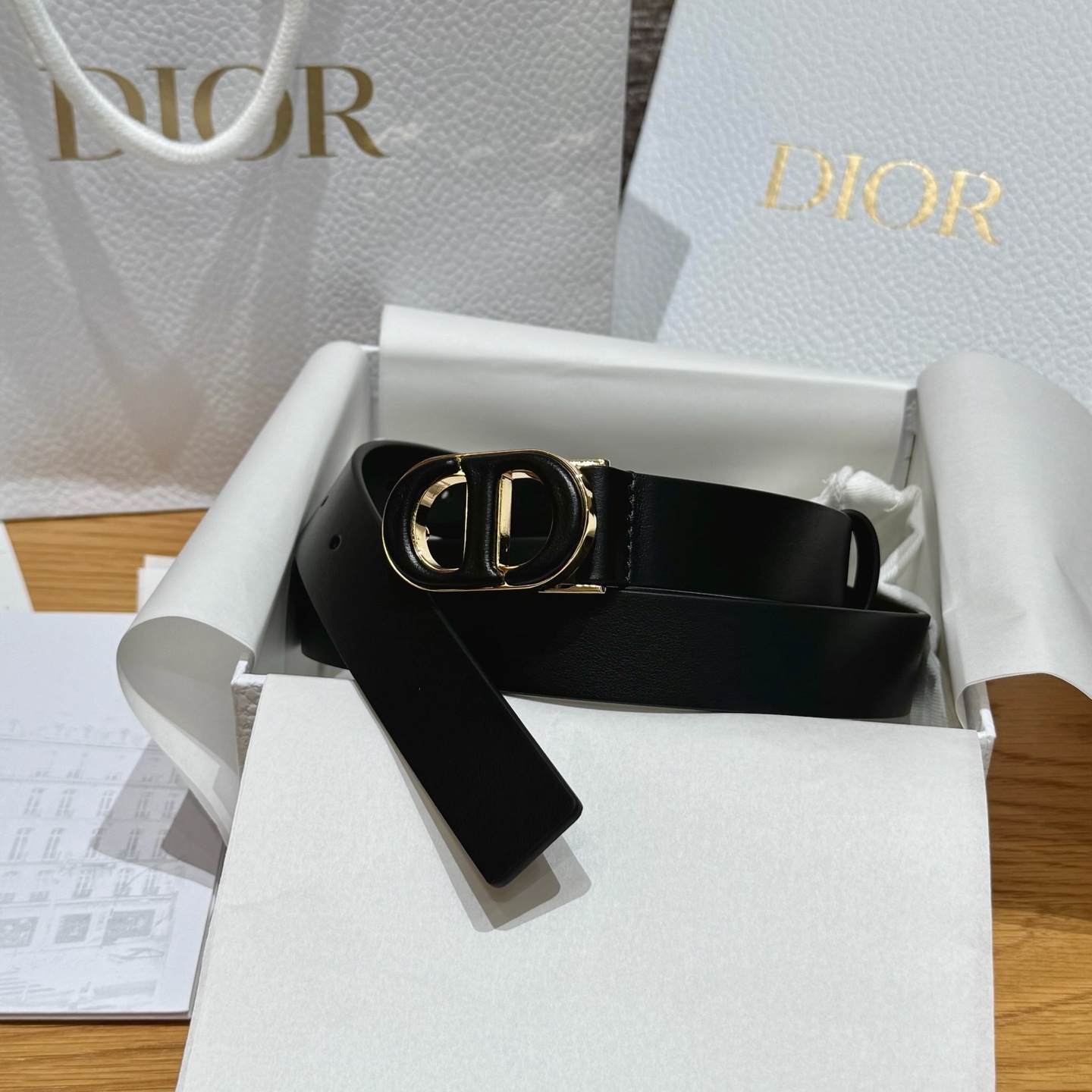 Dior Dames Riem - Dubbelzijdig Italiaans Leer - Gouden CD Gesp - 2.5cm Breed