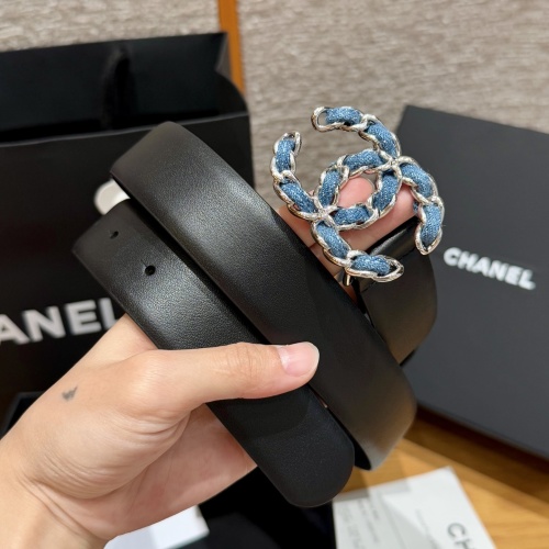 Chanel Women's Belt with Classic Double C Buckle, Calfskin Leather, 3.0cm 1 Chanel Women's Belt with Classic Double C Buckle, Calfskin Leather, 3.0cm