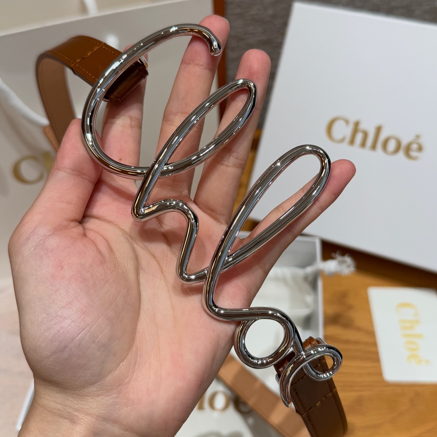 Chloe Calfskin Belt with Polished Copper Buckle | Designer Women's Belt 3 i1745409782584 8501 0 1