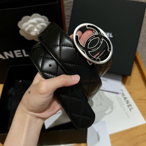 Chanel Women's Black Lambskin Round CC Logo Quilted Belt, 4.0cm Width 1 Chanel Women's Black Lambskin Round CC Logo Quilted Belt, 4.0cm Width