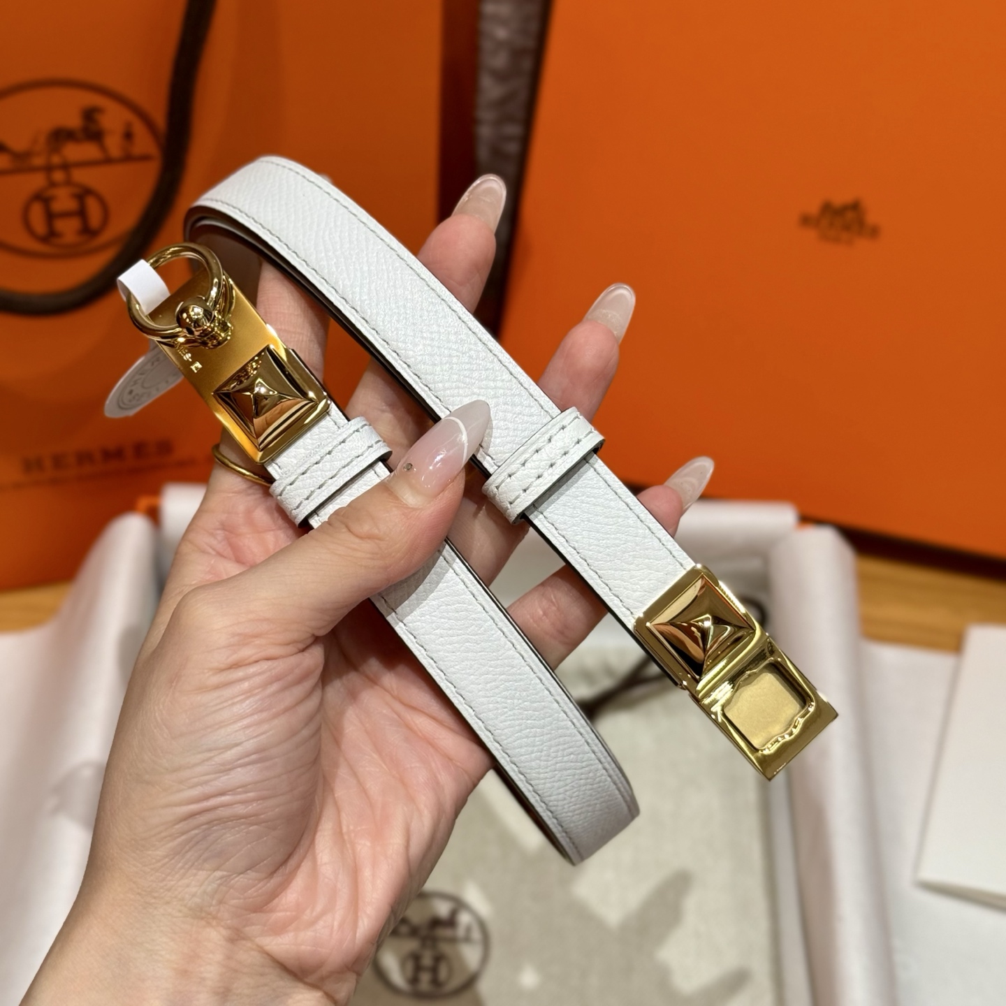 H家新款女款调节腰带 Epsom小牛皮素材・幅1.8cm・自由調節可能