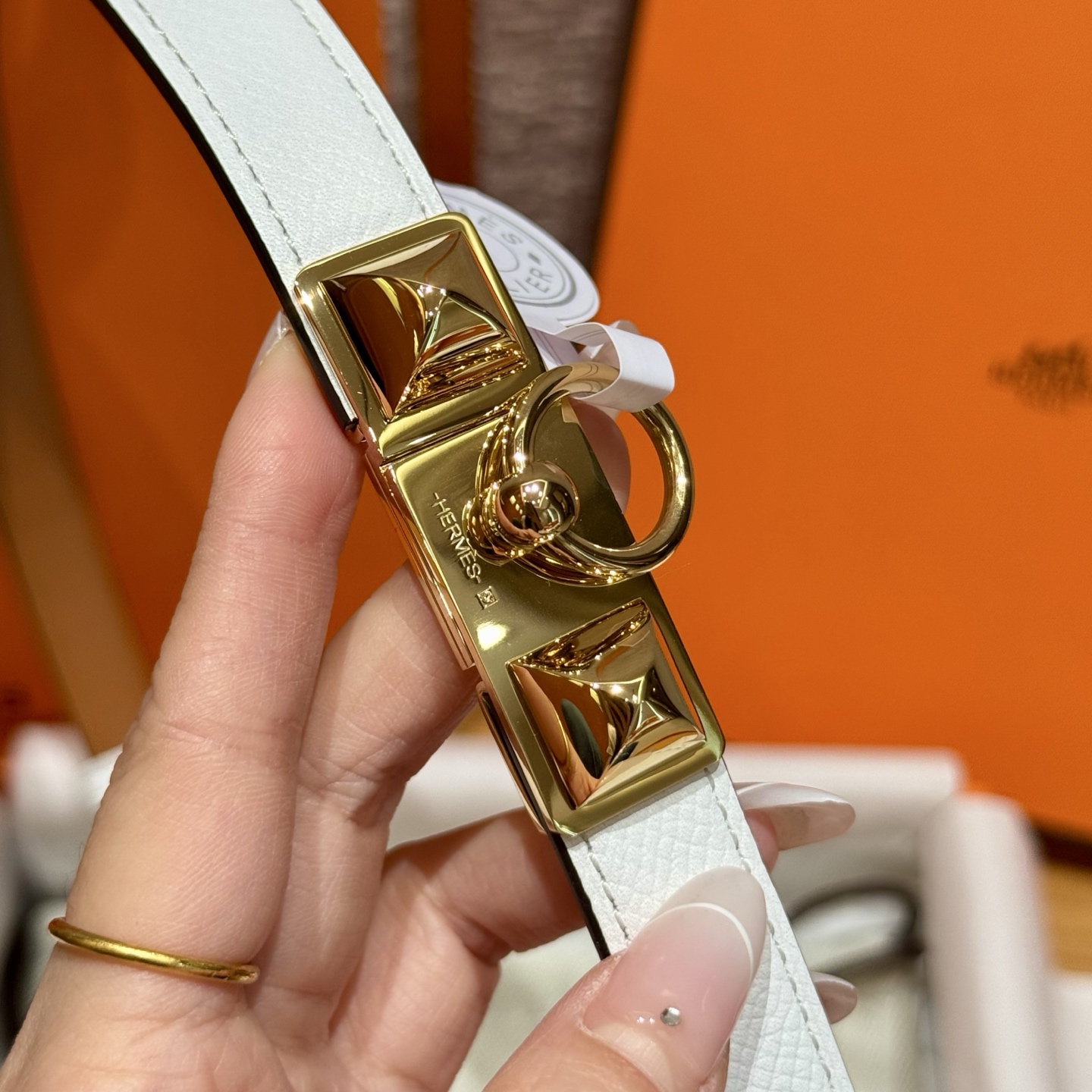 H家新款女款调节腰带 Epsom小牛皮素材・幅1.8cm・自由調節可能