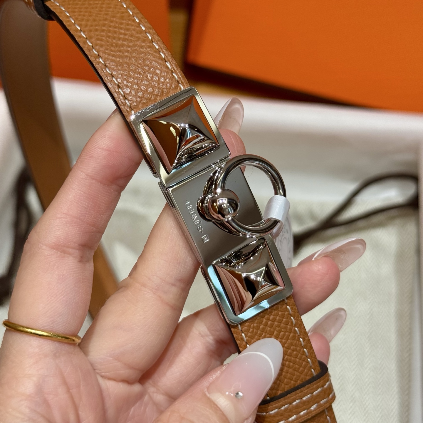 H家新款女款調節腰帶 Epsom小牛皮製・自由調整可能