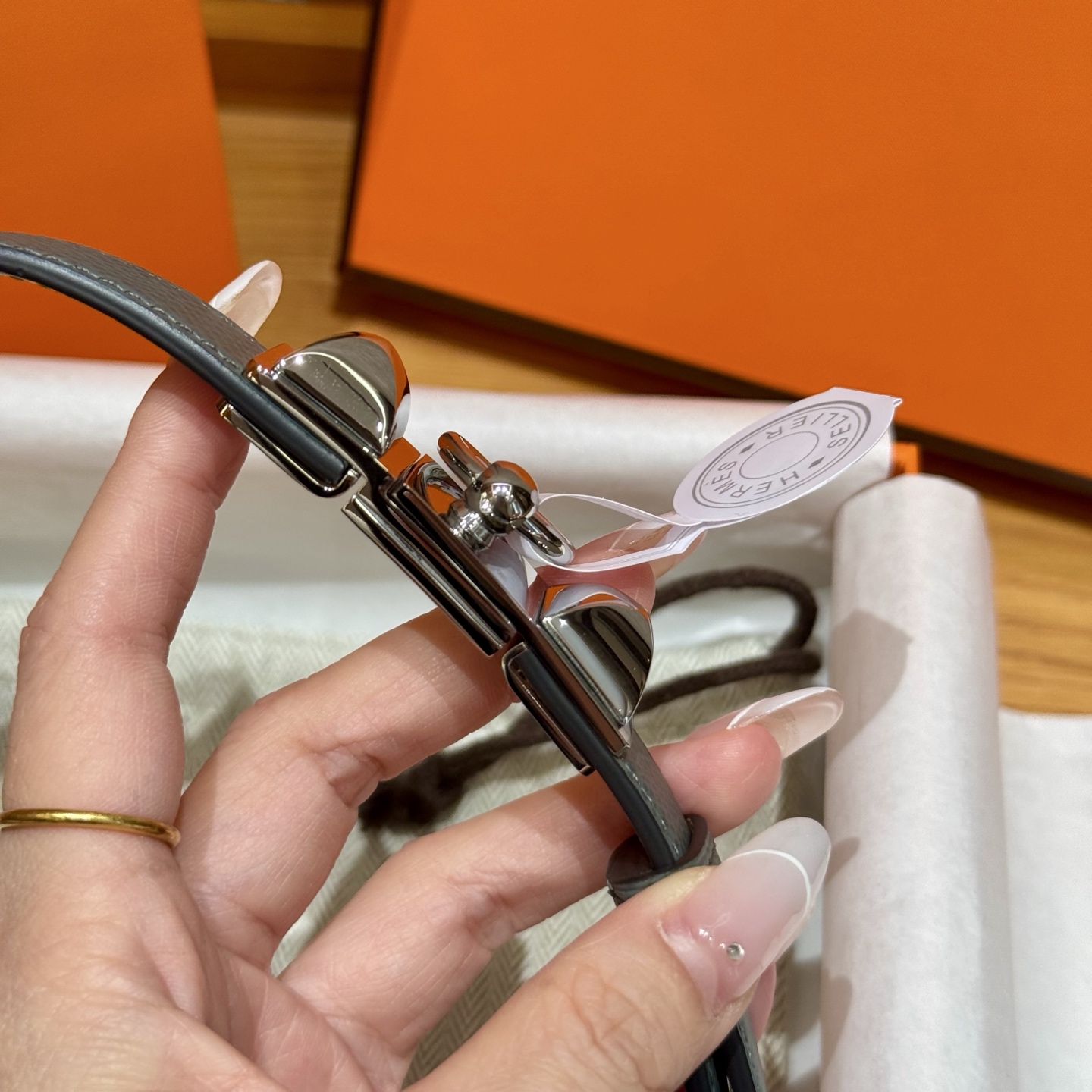 H家新款女款調節腰帶 - Epsom小牛皮製・幅1.8cm・自由調節可能