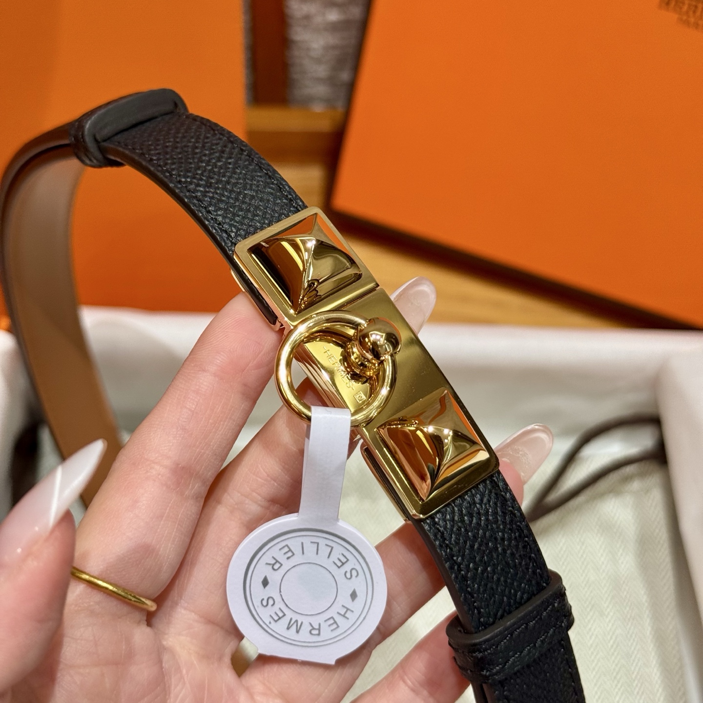 H家新款女款調節腰帯 Epsom小牛皮製・自由調整可能