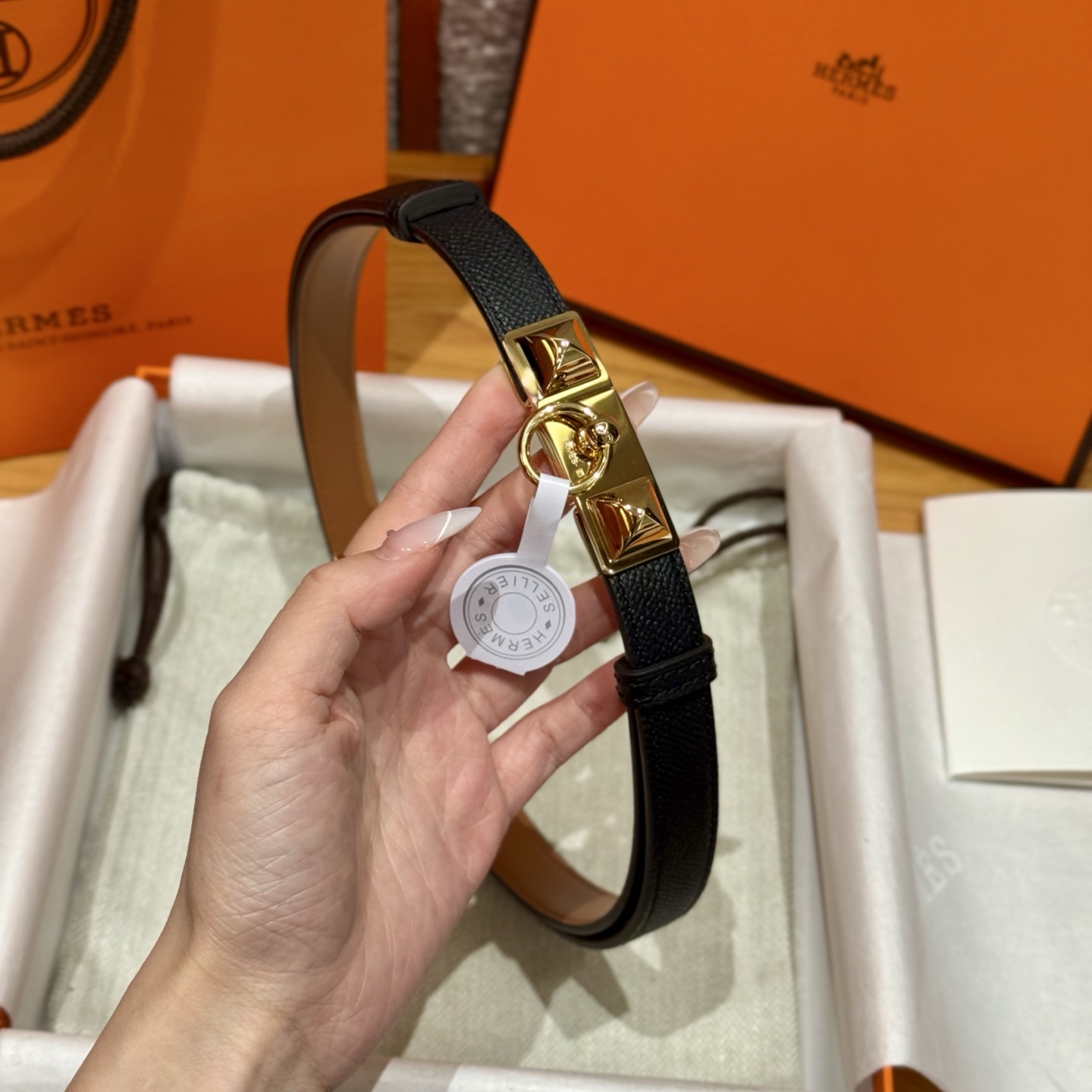 H家新款女款調節腰帯 Epsom小牛皮製・自由調整可能