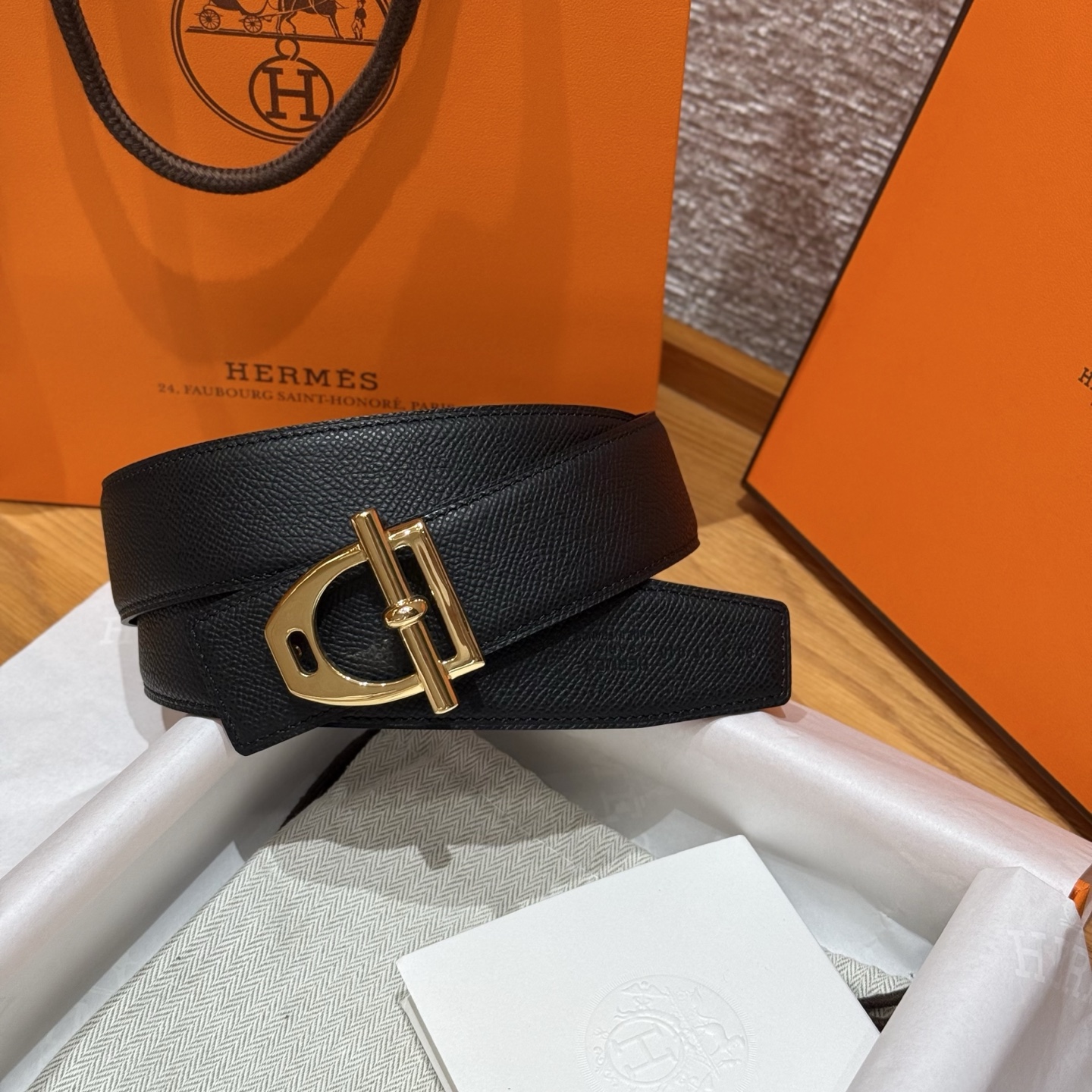 H家五金男士腰带 - 双面小牛皮仕様