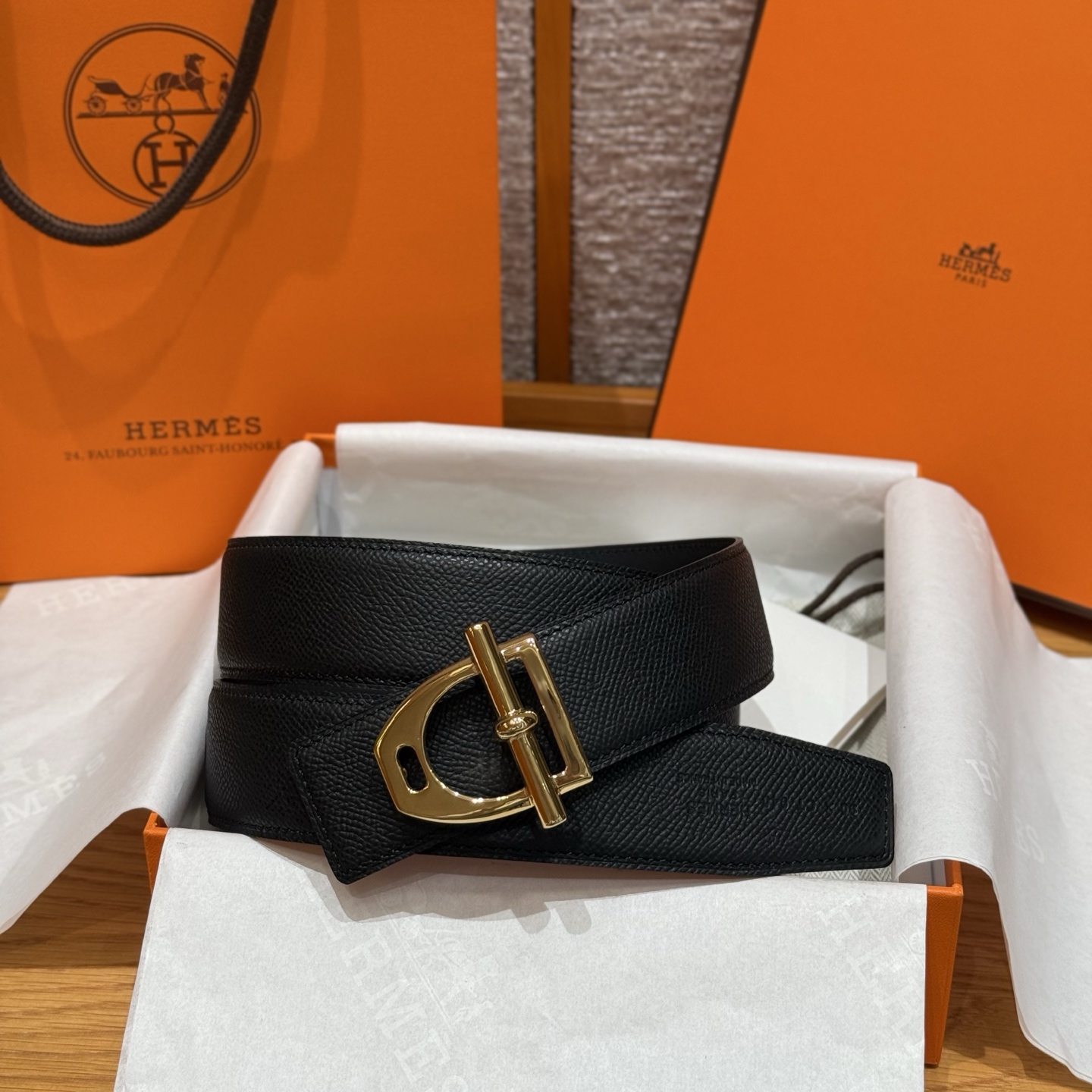 H家五金男士腰带 - 双面小牛皮仕様