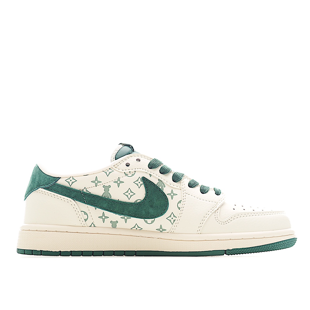 Travis Scott x Fragment Design x Air Jordan 1 Low SP AJ1 暴力熊联名-绿印花 低帮文化休闲板鞋 SJ2068-112