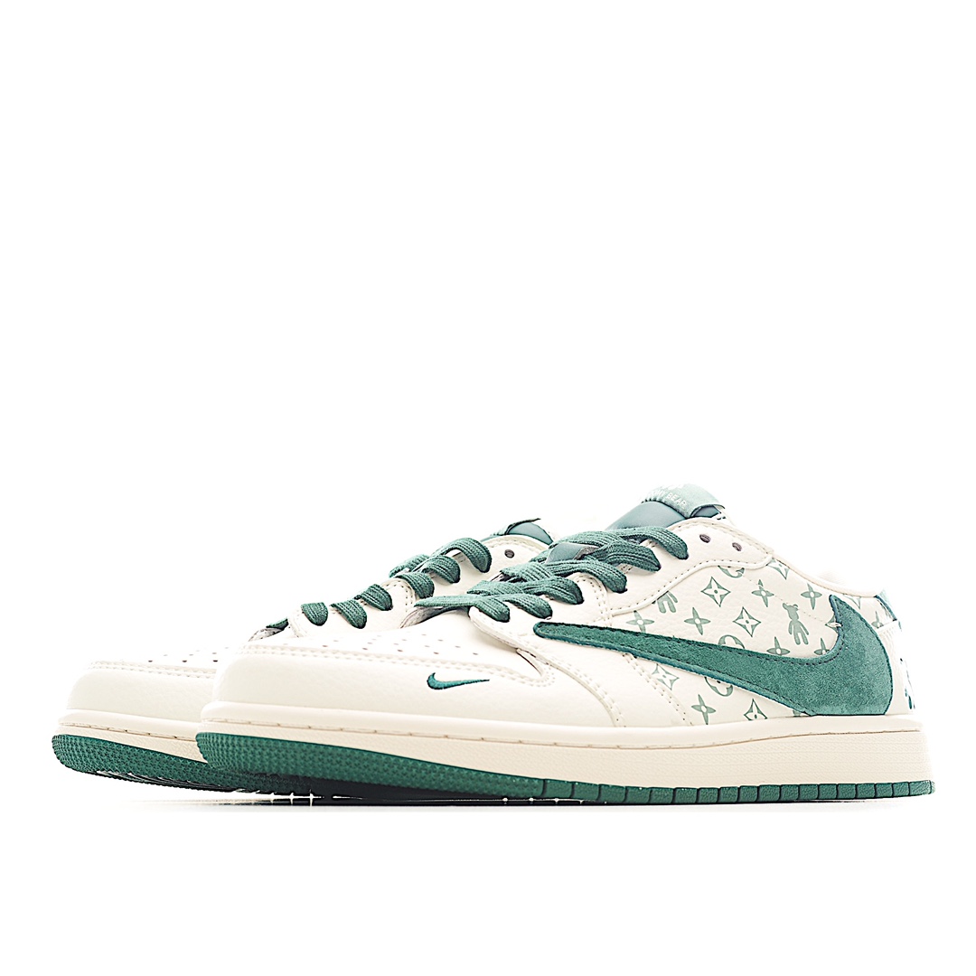 Travis Scott x Fragment Design x Air Jordan 1 Low SP AJ1 暴力熊联名-绿印花 低帮文化休闲板鞋 SJ2068-112