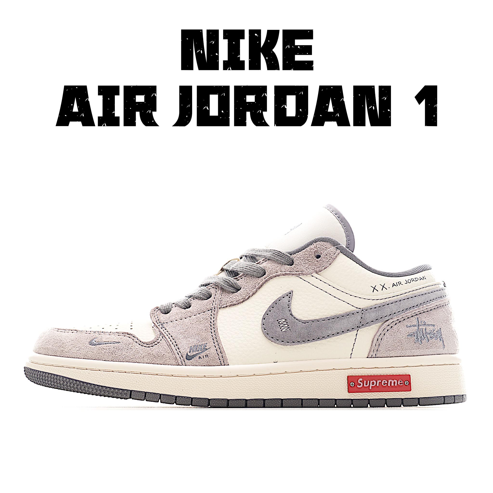 280 Air Jordan 1 Low AJ1 乔1 斯图西联名 米灰金属标 高端定制 低帮复古篮球鞋 SJ9950-053