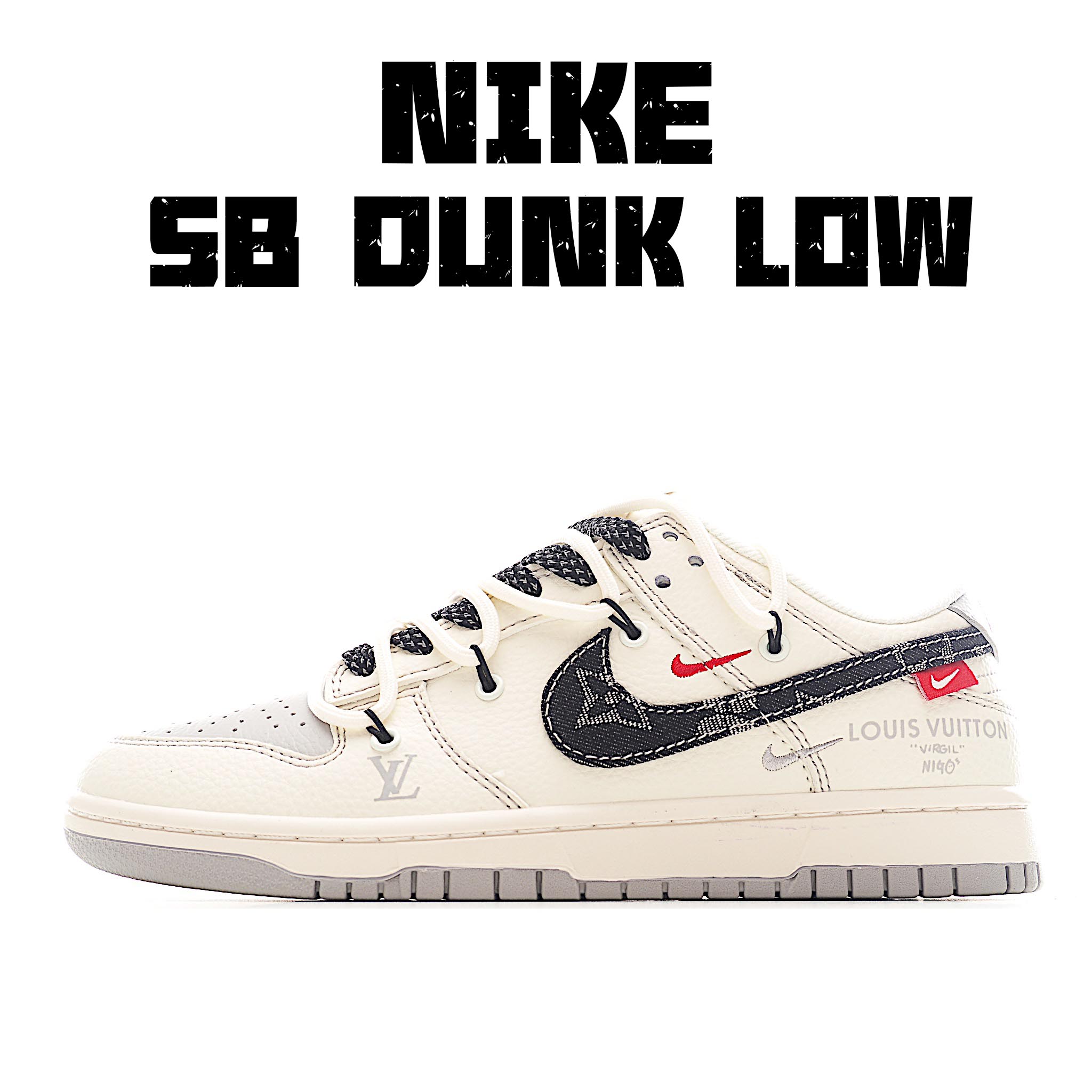Nike SB Dunk Low LV系列 绑带牛仔黑勾 周年高端定制 低帮休闲板鞋 FC1688-218