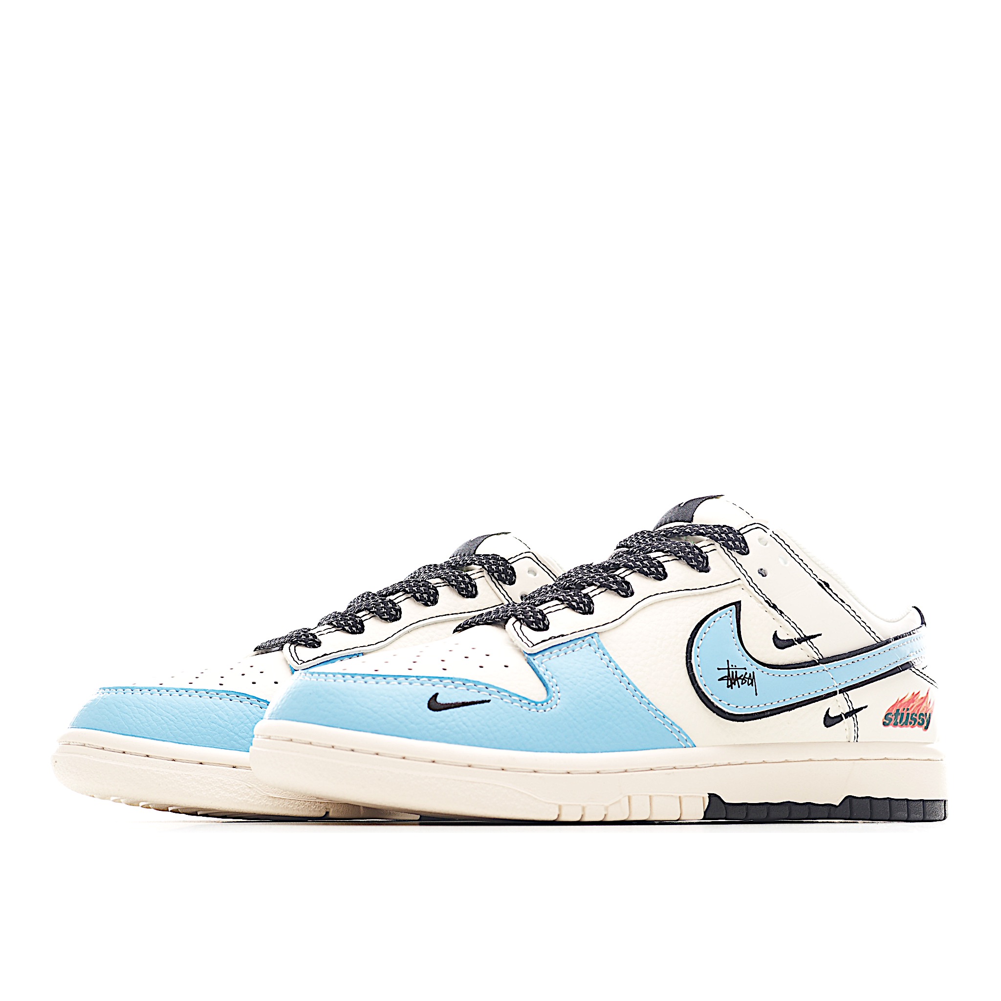 Nike SB Dunk Low 斯图西联名 双拼黑蓝 周年高端定制 低帮休闲板鞋 ZH2598-225