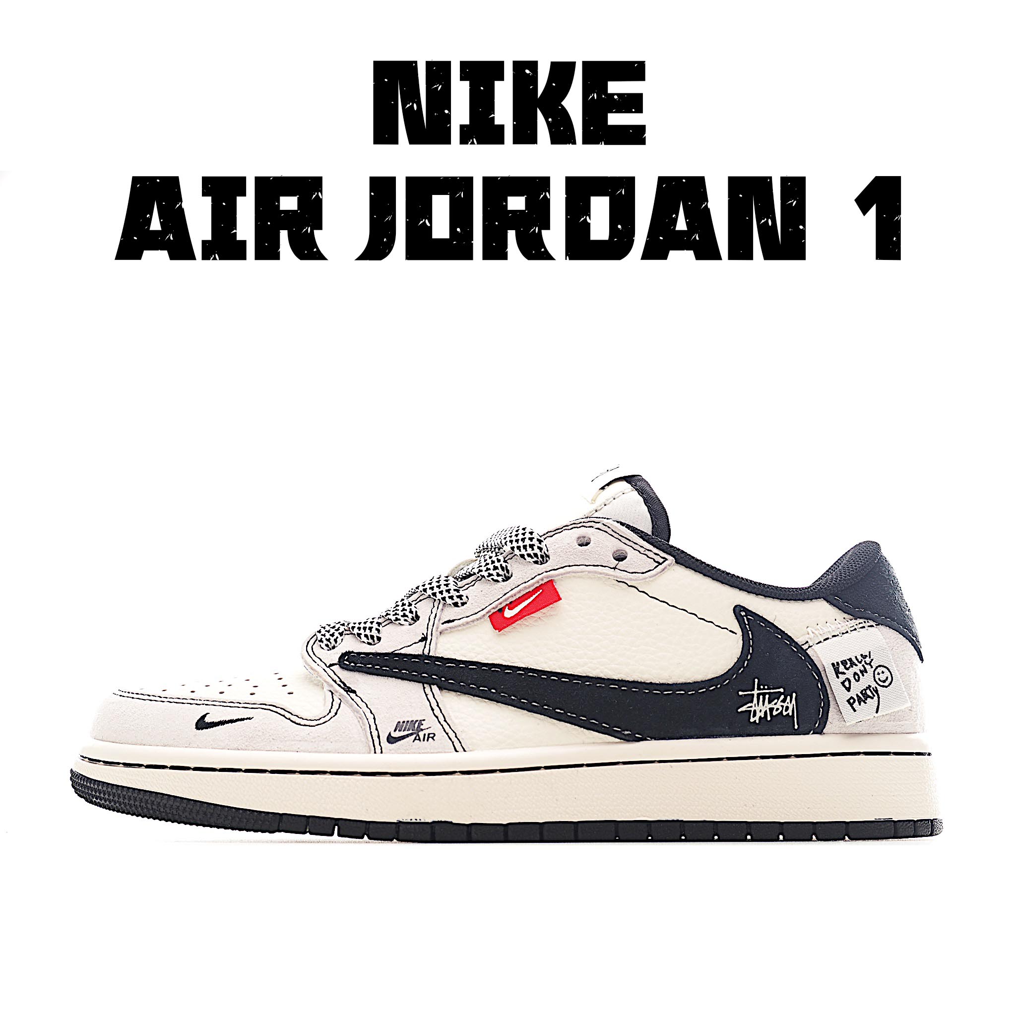 Travis Scott x Fragment Design x Air Jordan 1 Low SP AJ1 乔1 斯图西联名 米黑织布 低帮文化休闲板鞋 YX5066-301