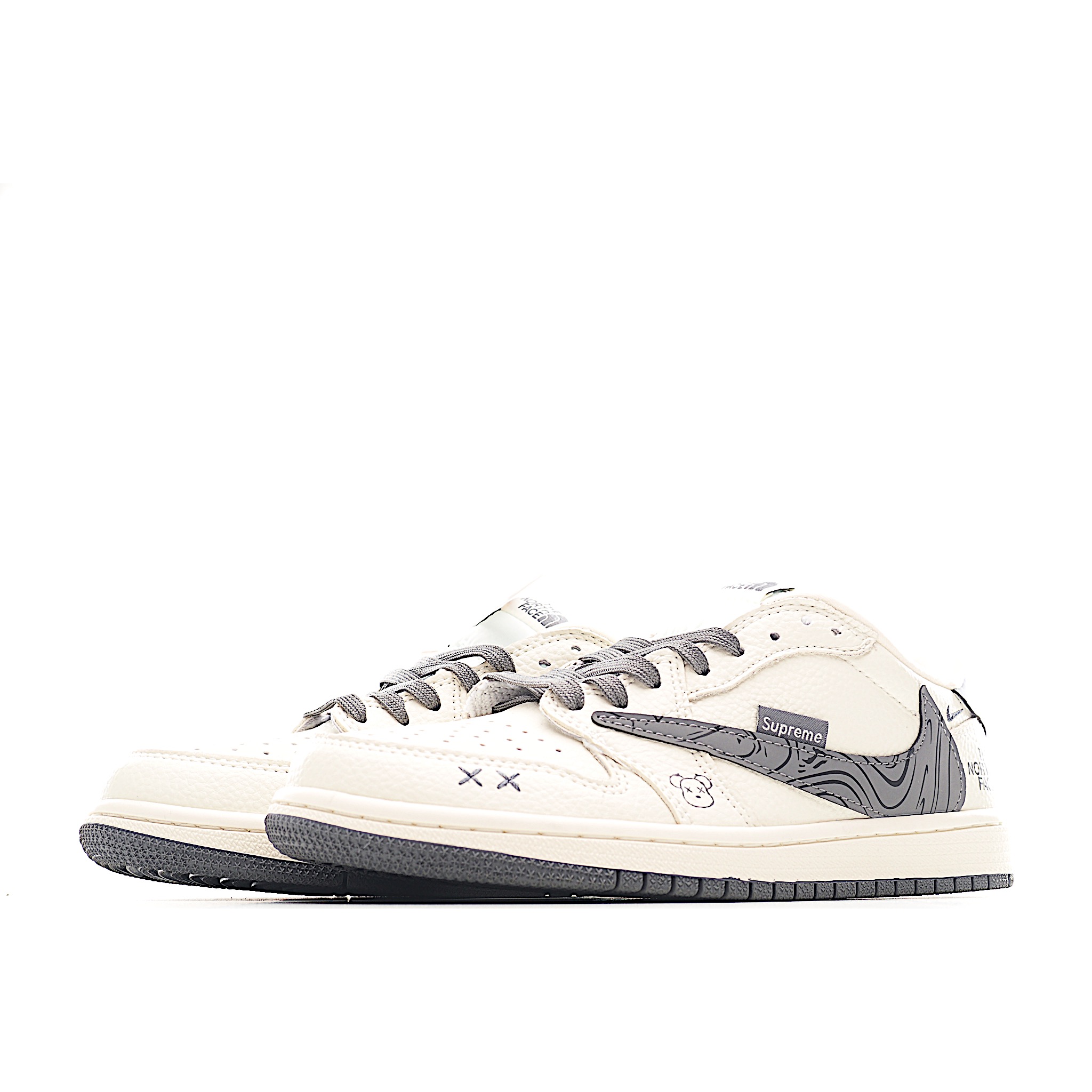 Travis Scott x Fragment Design x Air Jordan 1 Low SP AJ1 乔1 北面联名 米灰波浪 低帮文化休闲板鞋 XS2024-013