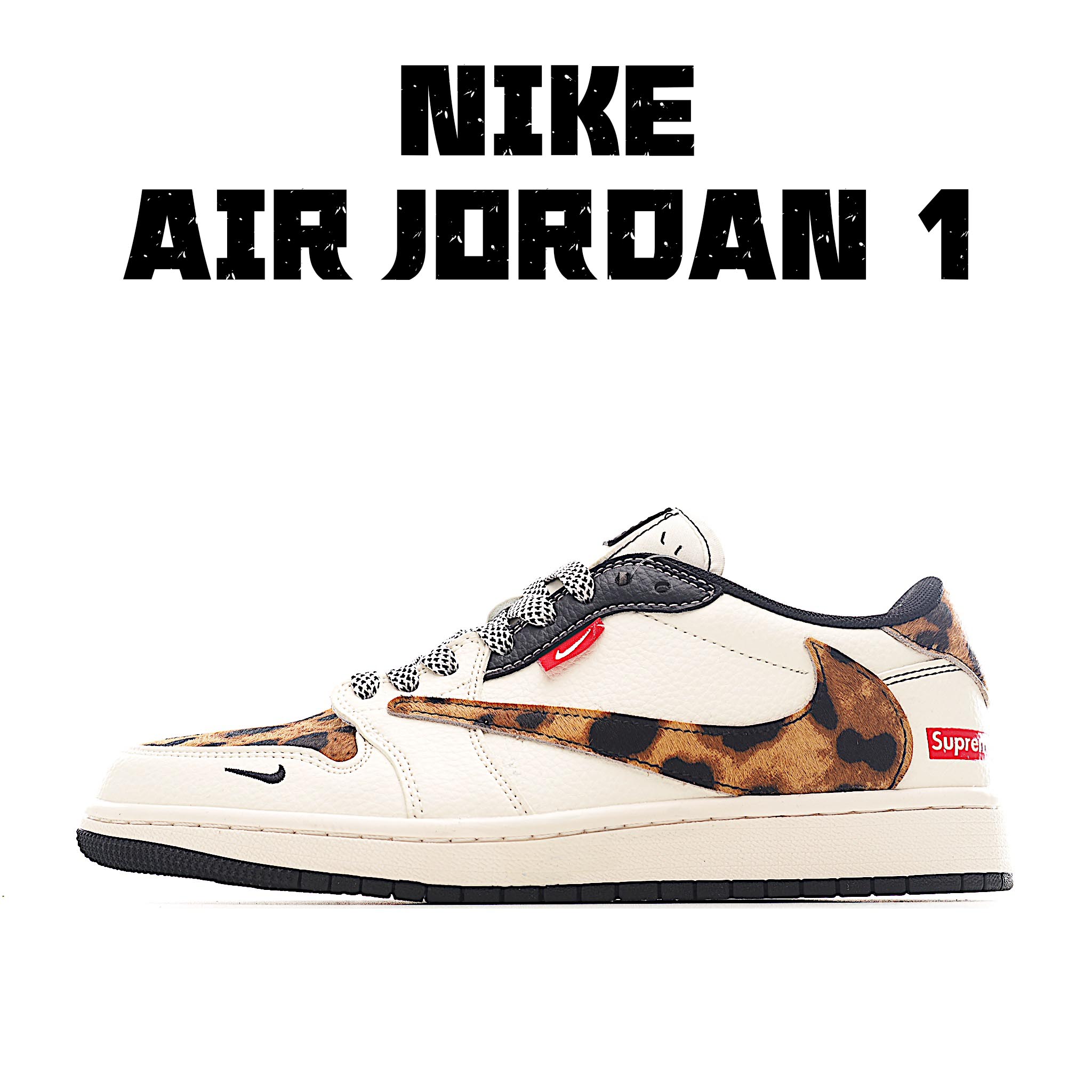 Travis Scott x Fragment Design x Air Jordan 1 Low SP AJ1 乔1 Supreme联名 豹纹 低帮文化休闲板鞋 JJ2508-555