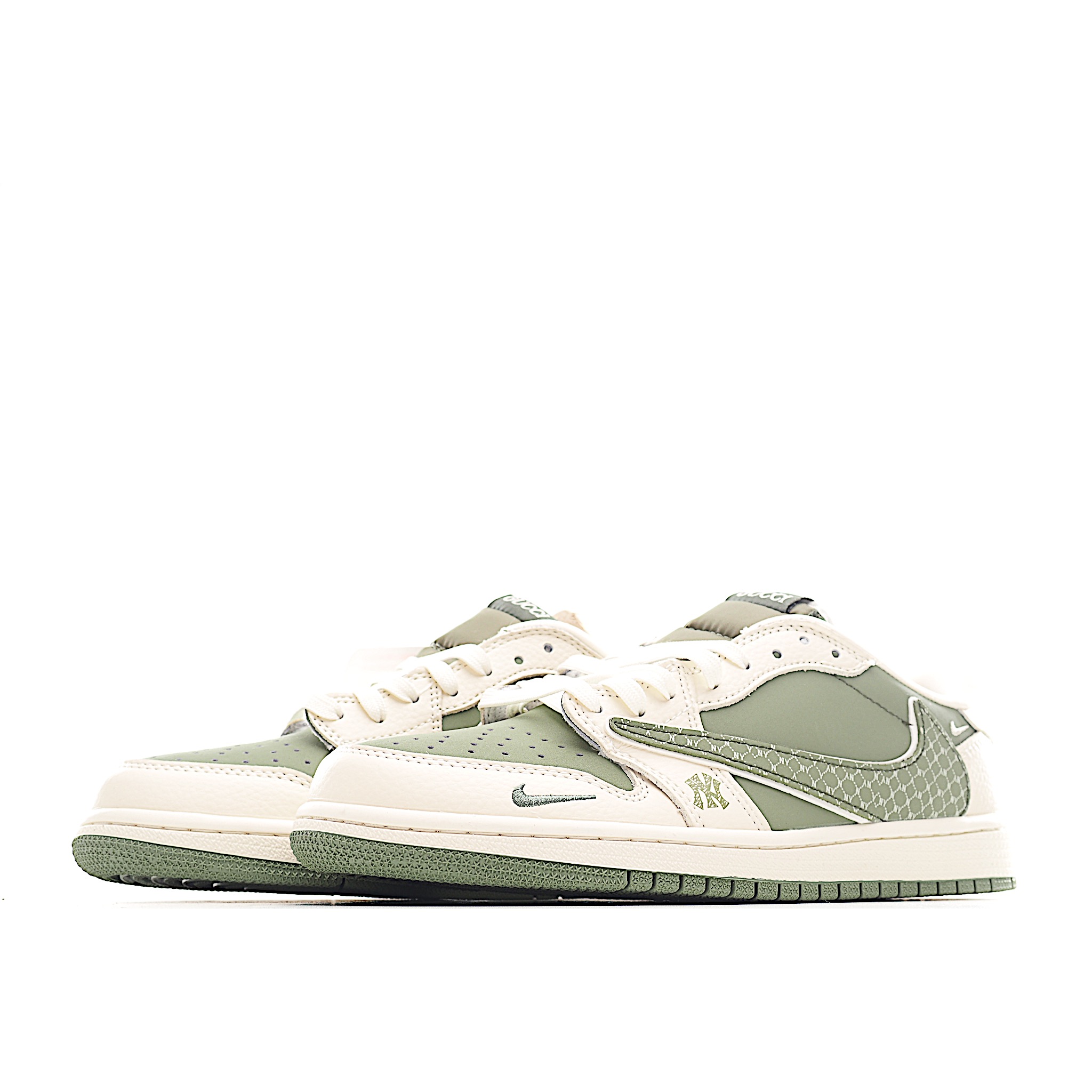Travis Scott x Fragment Design x Air Jordan 1 Low SP AJ1 乔1 MLB联名 米绿网纹勾 低帮文化休闲板鞋 XS2024-017