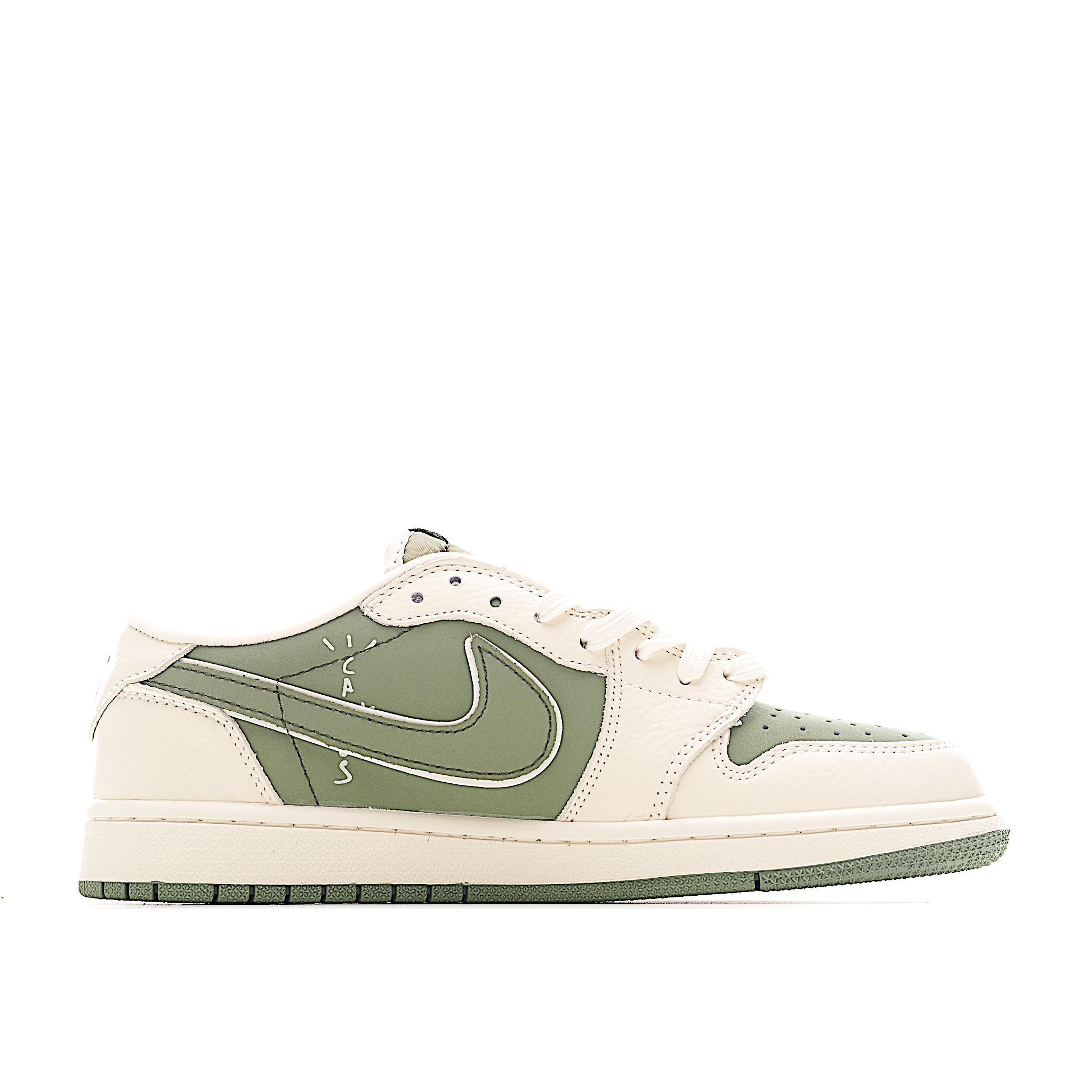 Travis Scott x Fragment Design x Air Jordan 1 Low SP AJ1 乔1 MLB联名 米绿网纹勾 低帮文化休闲板鞋 XS2024-017
