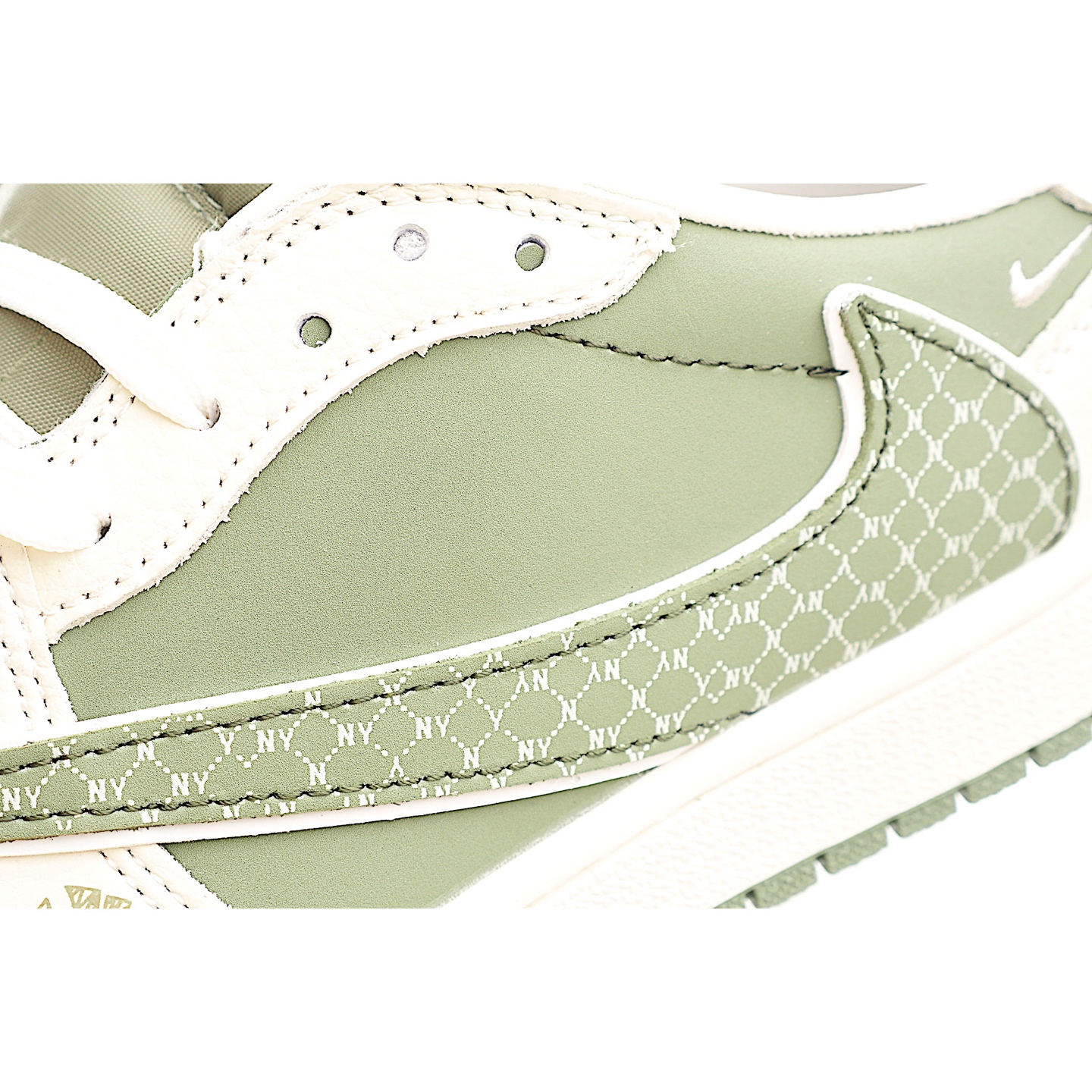 Travis Scott x Fragment Design x Air Jordan 1 Low SP AJ1 乔1 MLB联名 米绿网纹勾 低帮文化休闲板鞋 XS2024-017
