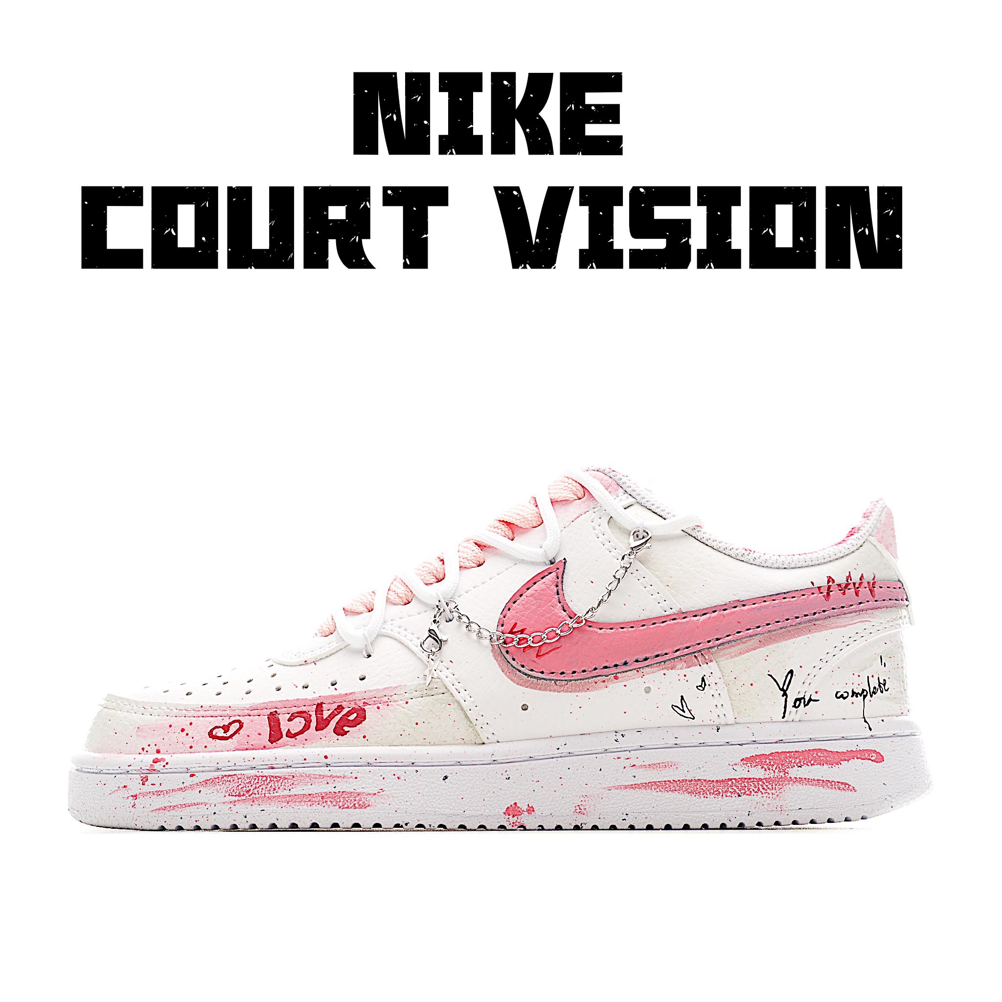 [定制球鞋]Nike Court Vision 1 Low“幸福角” 手绘涂鸦定制板鞋 DH2987-213