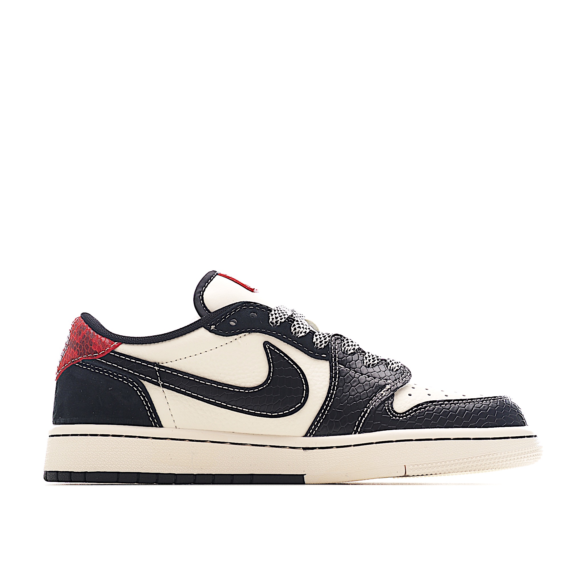 Travis Scott x Fragment Design x Air Jordan 1 Low SP AJ1 乔1 蛇年限定 双拼黑蛇纹 低帮文化休闲板鞋 YX5066-306