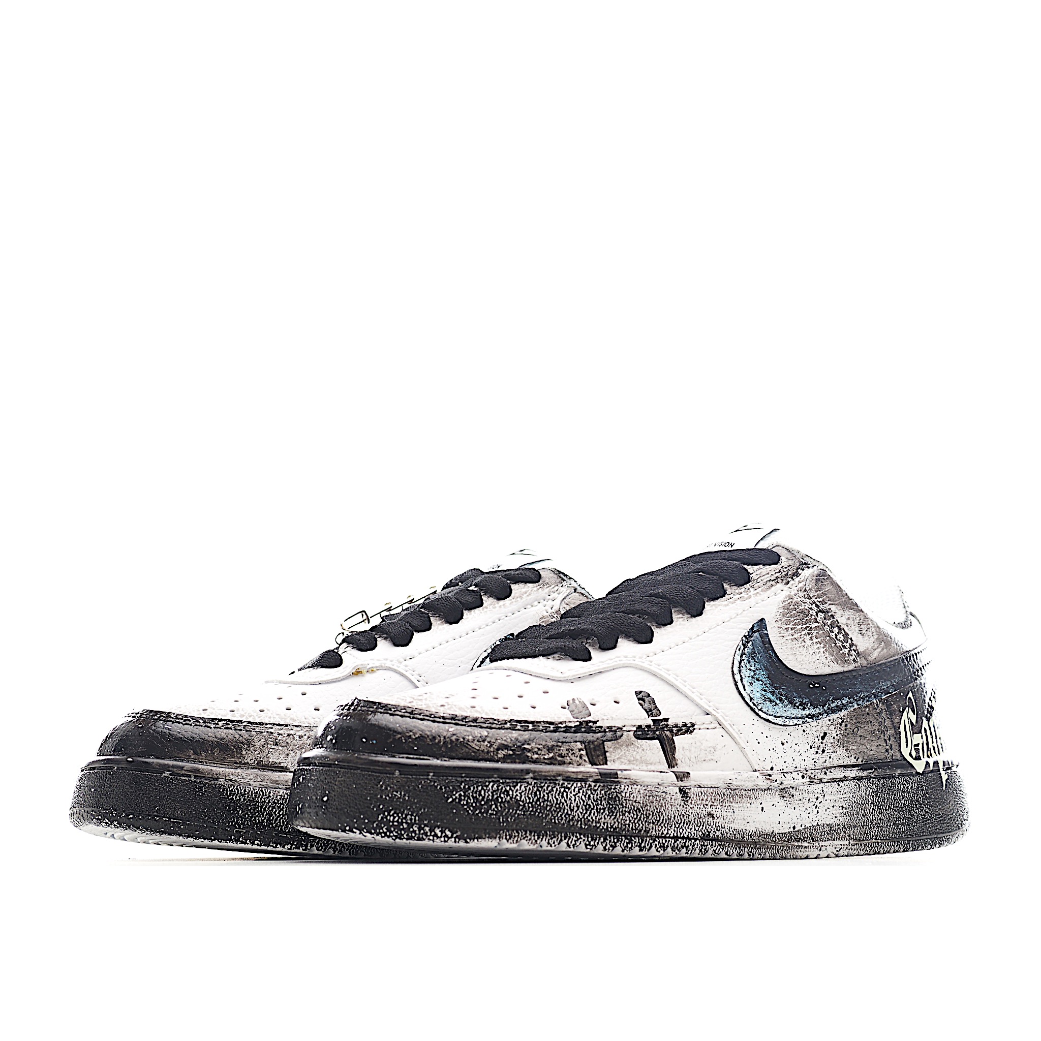 30-3.WY [定制球鞋]Nike Court Vision 1 Low“幻影十字架” 手绘涂鸦定制板鞋 DH2987-099