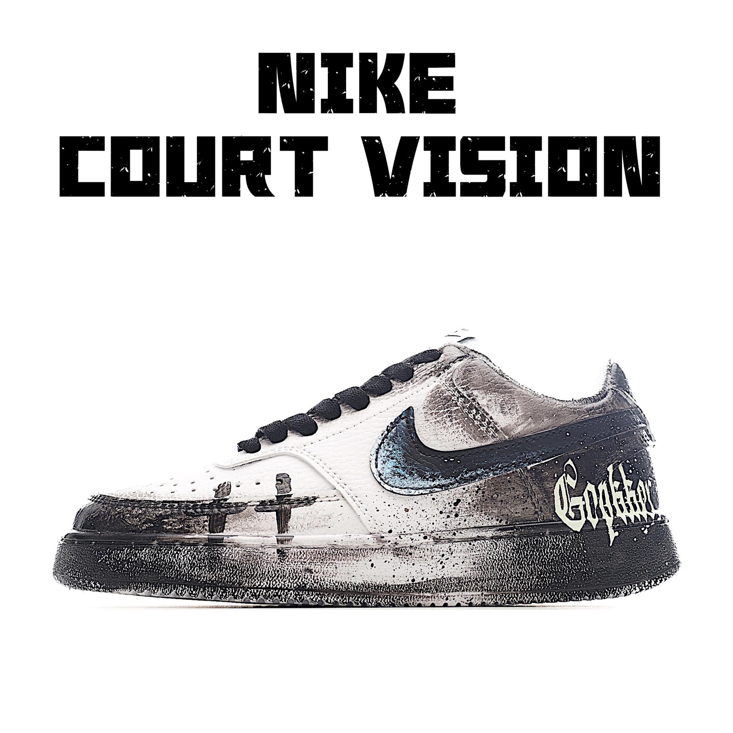 30-3.WY [定制球鞋]Nike Court Vision 1 Low“幻影十字架” 手绘涂鸦定制板鞋 DH2987-099
