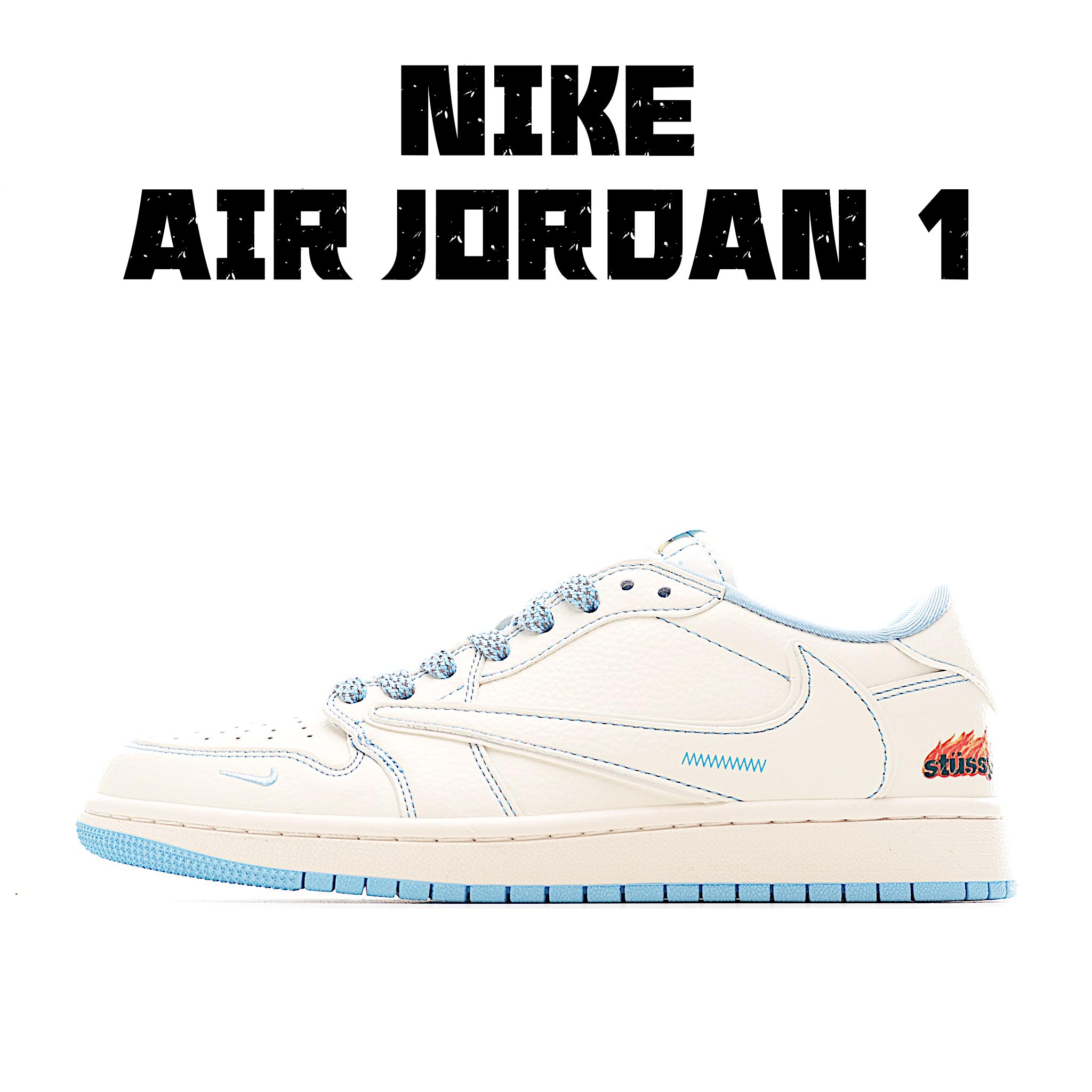Travis Scott x Fragment Design x Air Jordan 1 Low SP AJ1 乔1 斯图西联名 米蓝火焰 低帮文化休闲板鞋 ZH2598-229