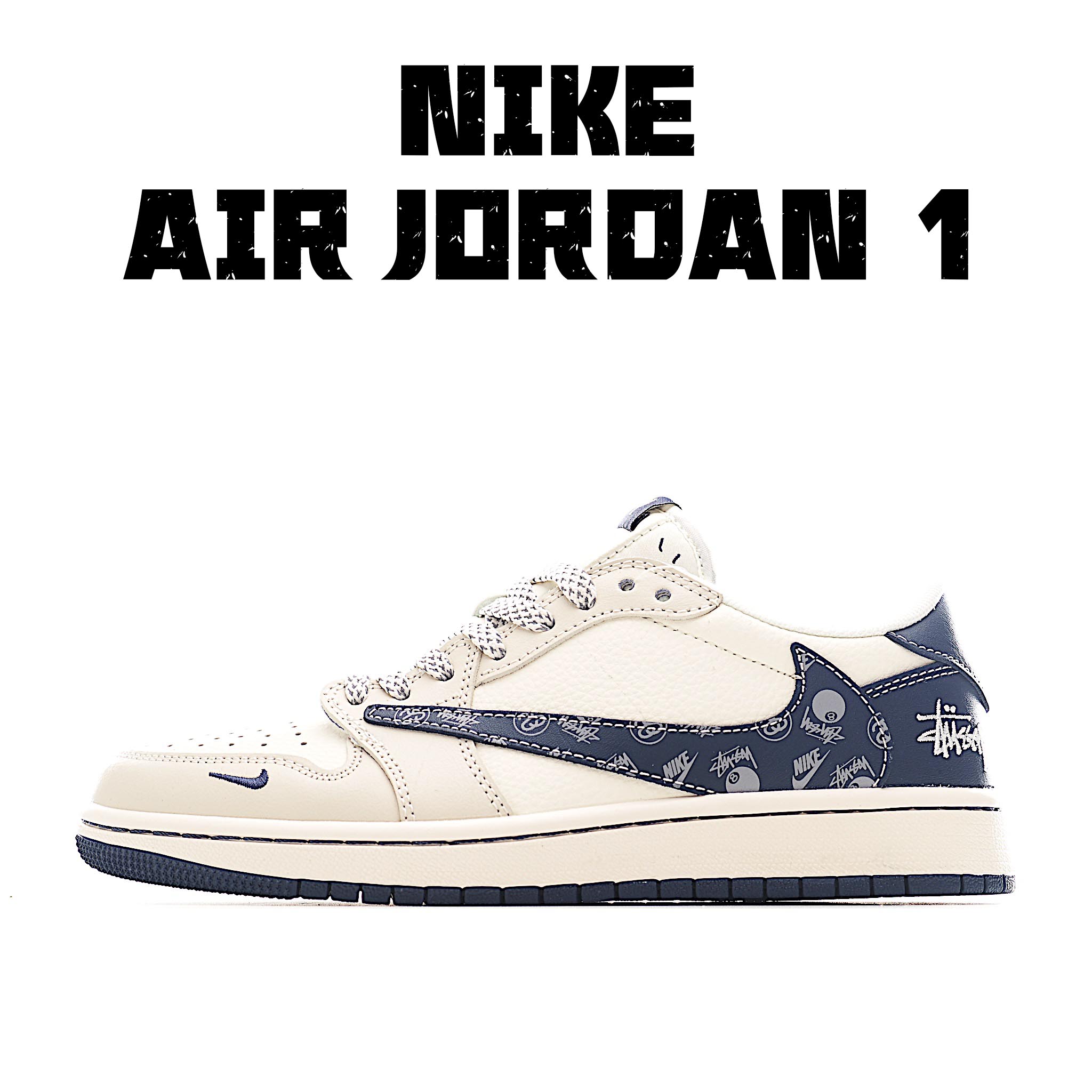 Travis Scott x Fragment Design x Air Jordan 1 Low SP AJ1 乔1 斯图西联名 米蓝花勾 低帮文化休闲板鞋 JJ2508-551