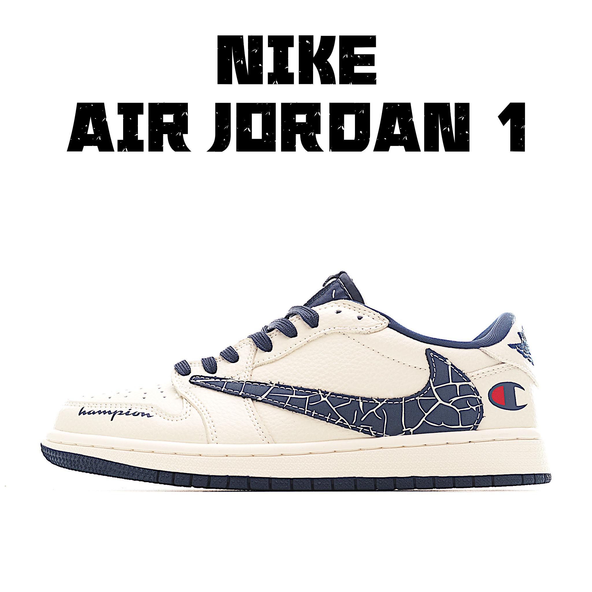 Travis Scott x Fragment Design x Air Jordan 1 Low SP AJ1 乔1 冠军联名 裂纹勾 低帮文化休闲板鞋 LD2025-015