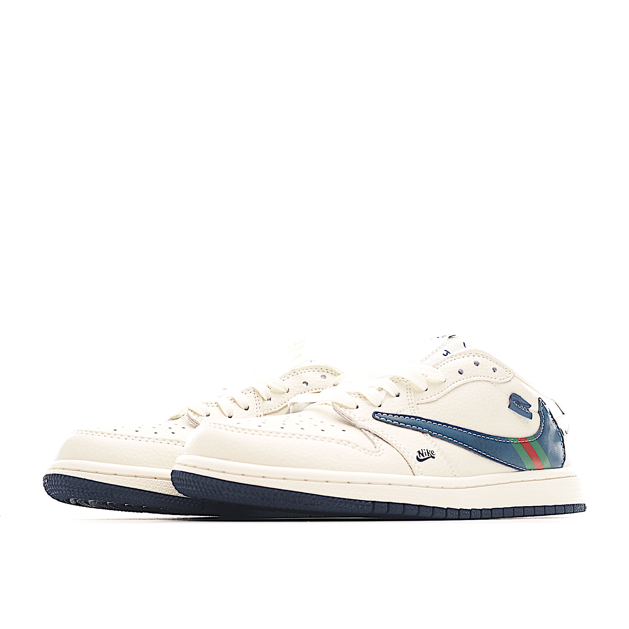 Travis Scott x Fragment Design x Air Jordan 1 Low SP AJ1 乔1 古驰联名 绿红条纹勾 低帮文化休闲板鞋 XS2024-027