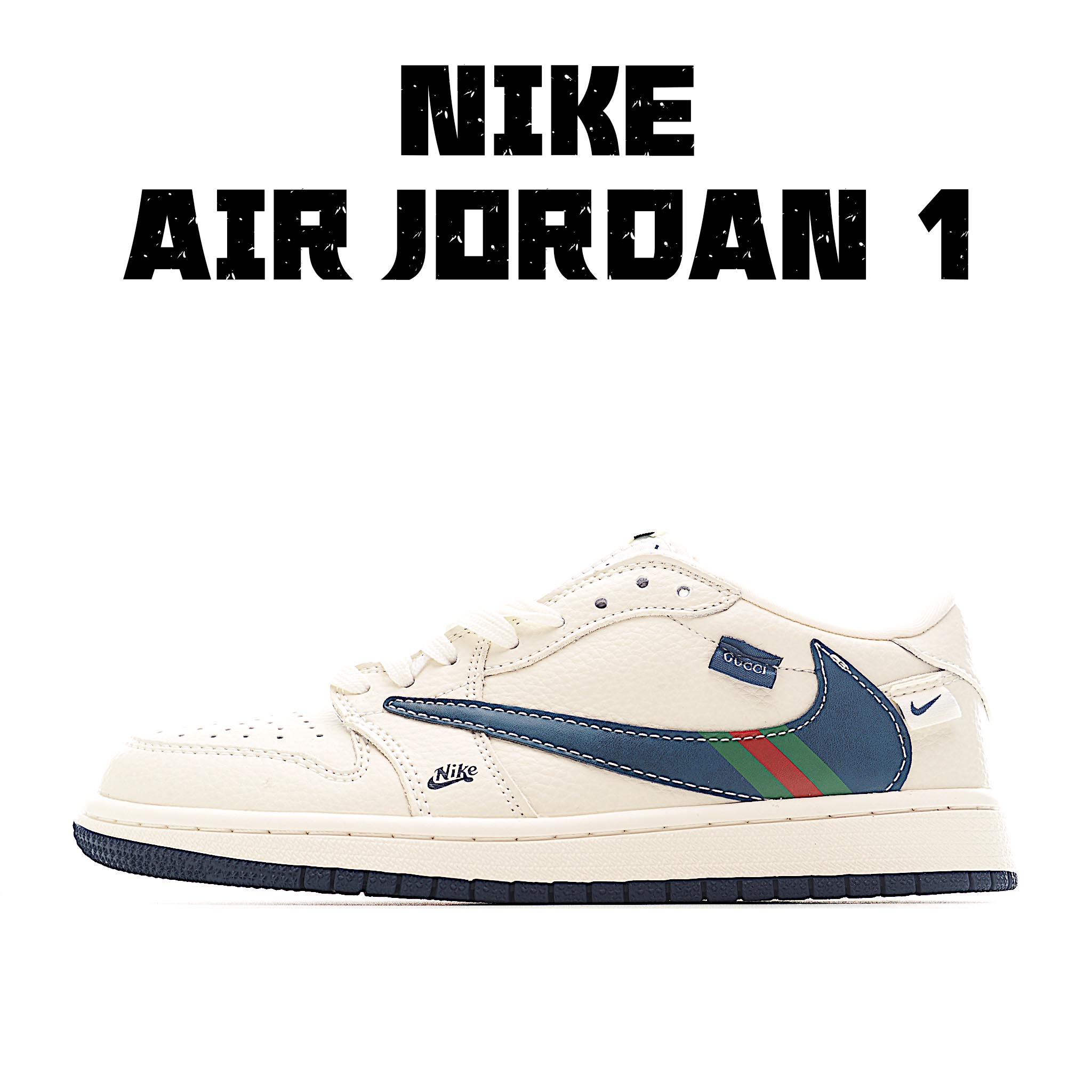 Travis Scott x Fragment Design x Air Jordan 1 Low SP AJ1 乔1 古驰联名 绿红条纹勾 低帮文化休闲板鞋 XS2024-027