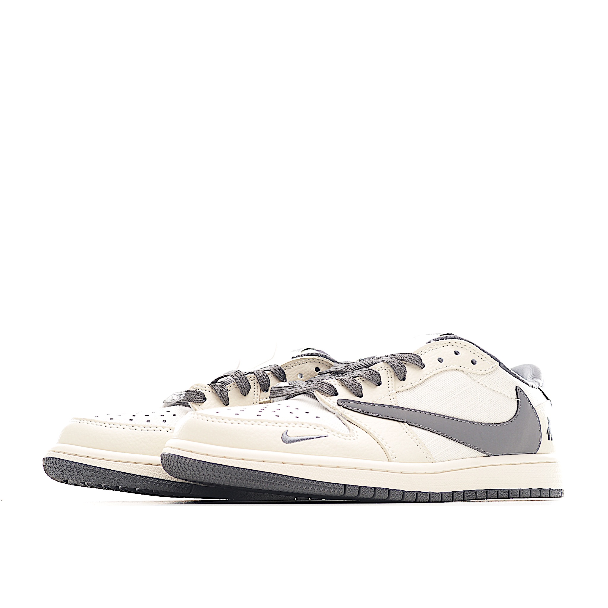 Travis Scott x Fragment Design x Air Jordan 1 Low SP AJ1 乔1 暴力熊联名 米灰亚麻 低帮文化休闲板鞋 XS2024-005