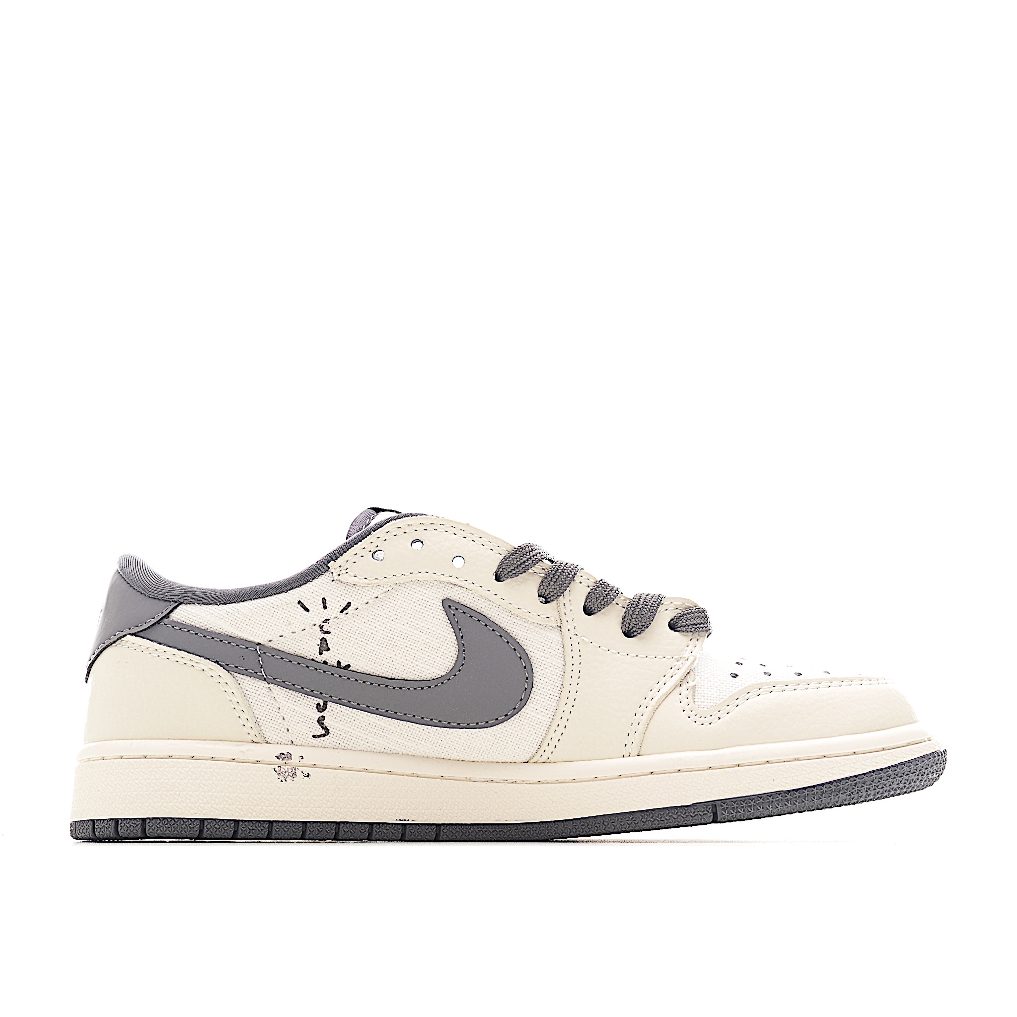 Travis Scott x Fragment Design x Air Jordan 1 Low SP AJ1 乔1 暴力熊联名 米灰亚麻 低帮文化休闲板鞋 XS2024-005