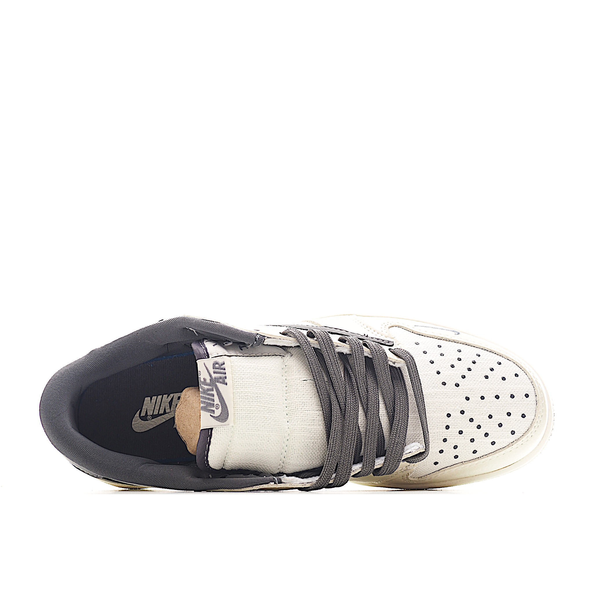 Travis Scott x Fragment Design x Air Jordan 1 Low SP AJ1 乔1 暴力熊联名 米灰亚麻 低帮文化休闲板鞋 XS2024-005