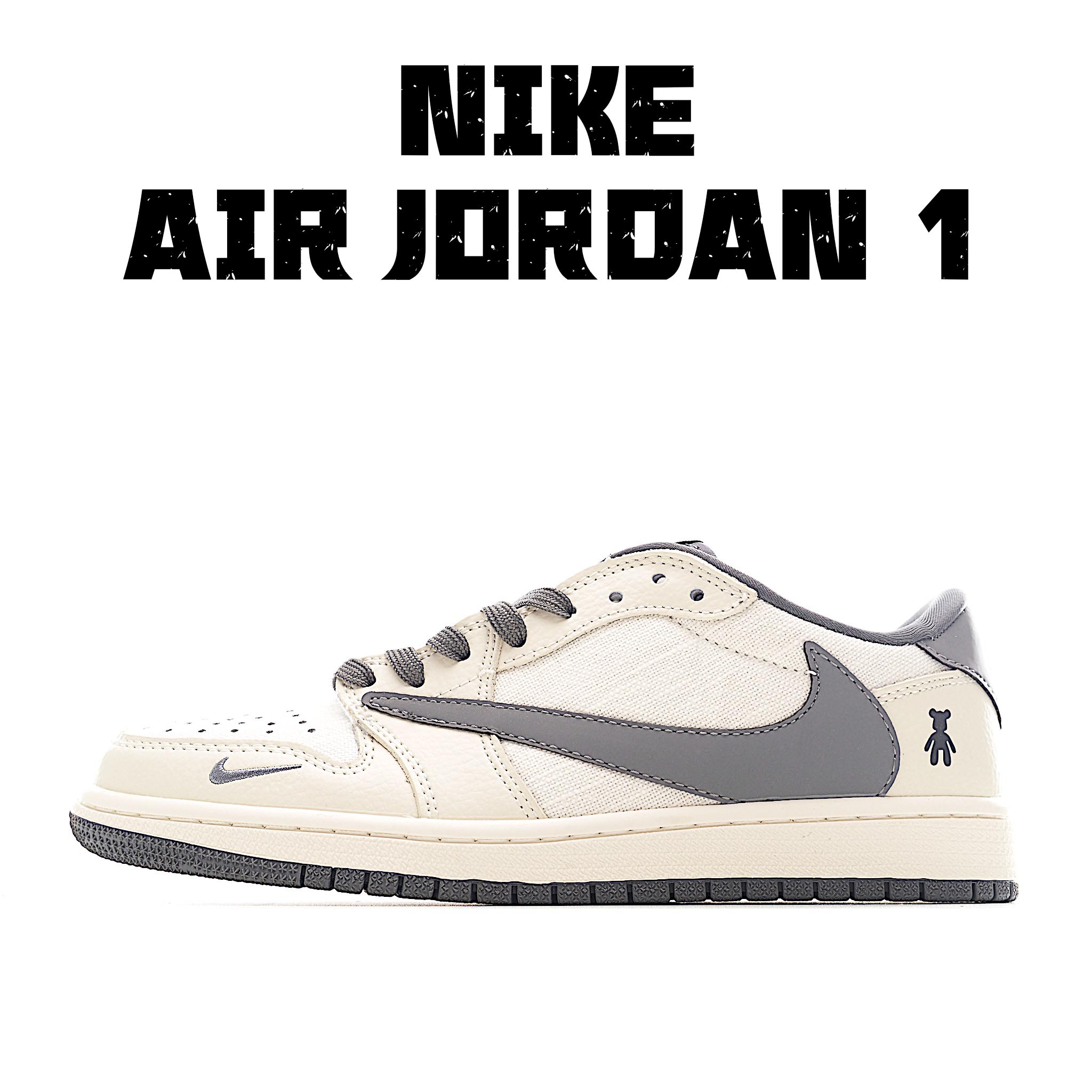 Travis Scott x Fragment Design x Air Jordan 1 Low SP AJ1 乔1 暴力熊联名 米灰亚麻 低帮文化休闲板鞋 XS2024-005