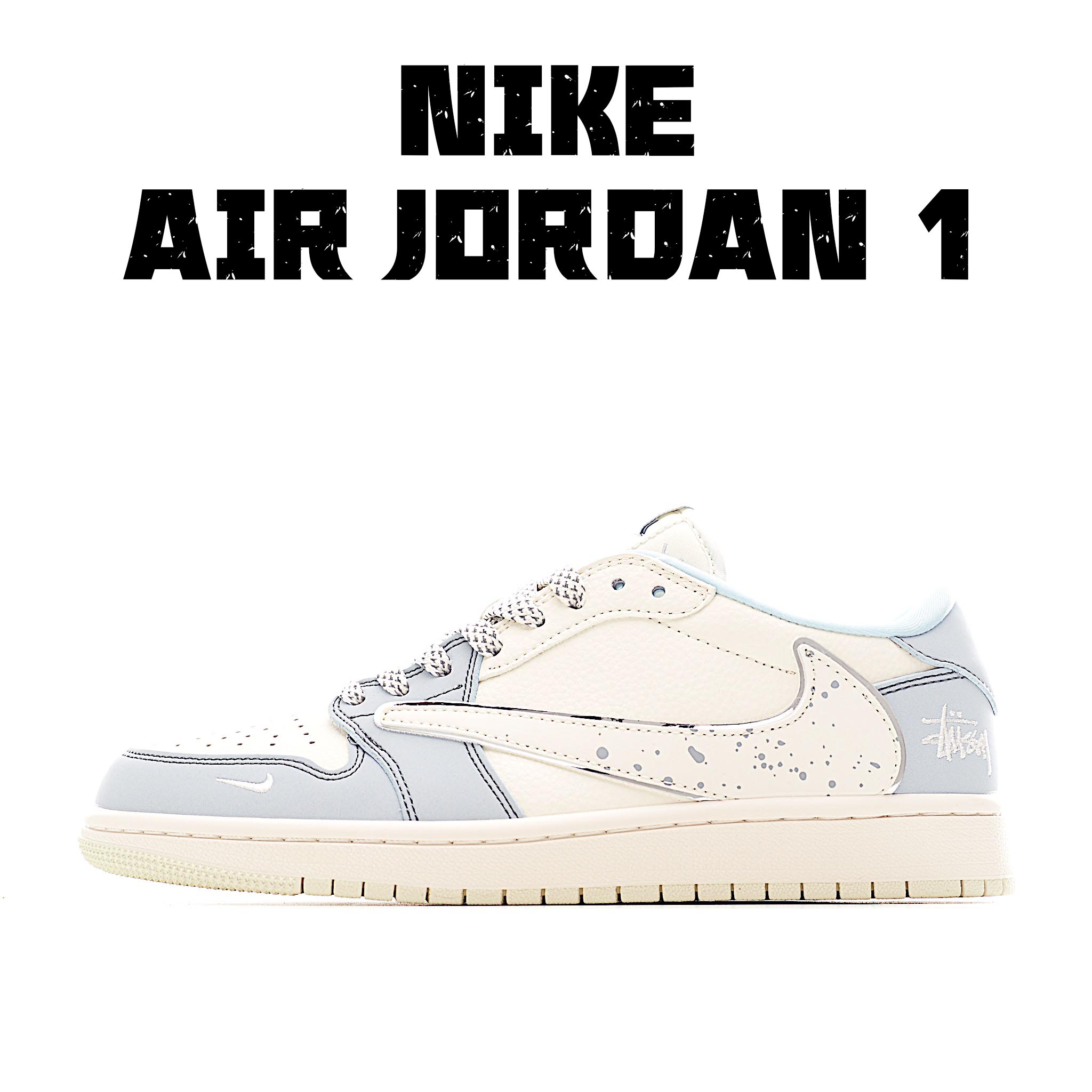 Travis Scott x Fragment Design x Air Jordan 1 Low SP AJ1 乔1 斯图西联名 浅蓝泼墨 低帮文化休闲板鞋 ZH2598-249