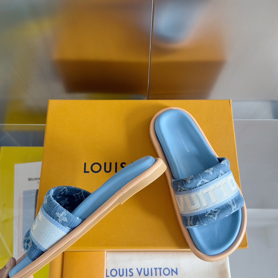 Louis Vuitton LV路易威登L家 驴牌 BLISS COMFORT系列 交叉 一字 厚底 刺绣 凉拖鞋