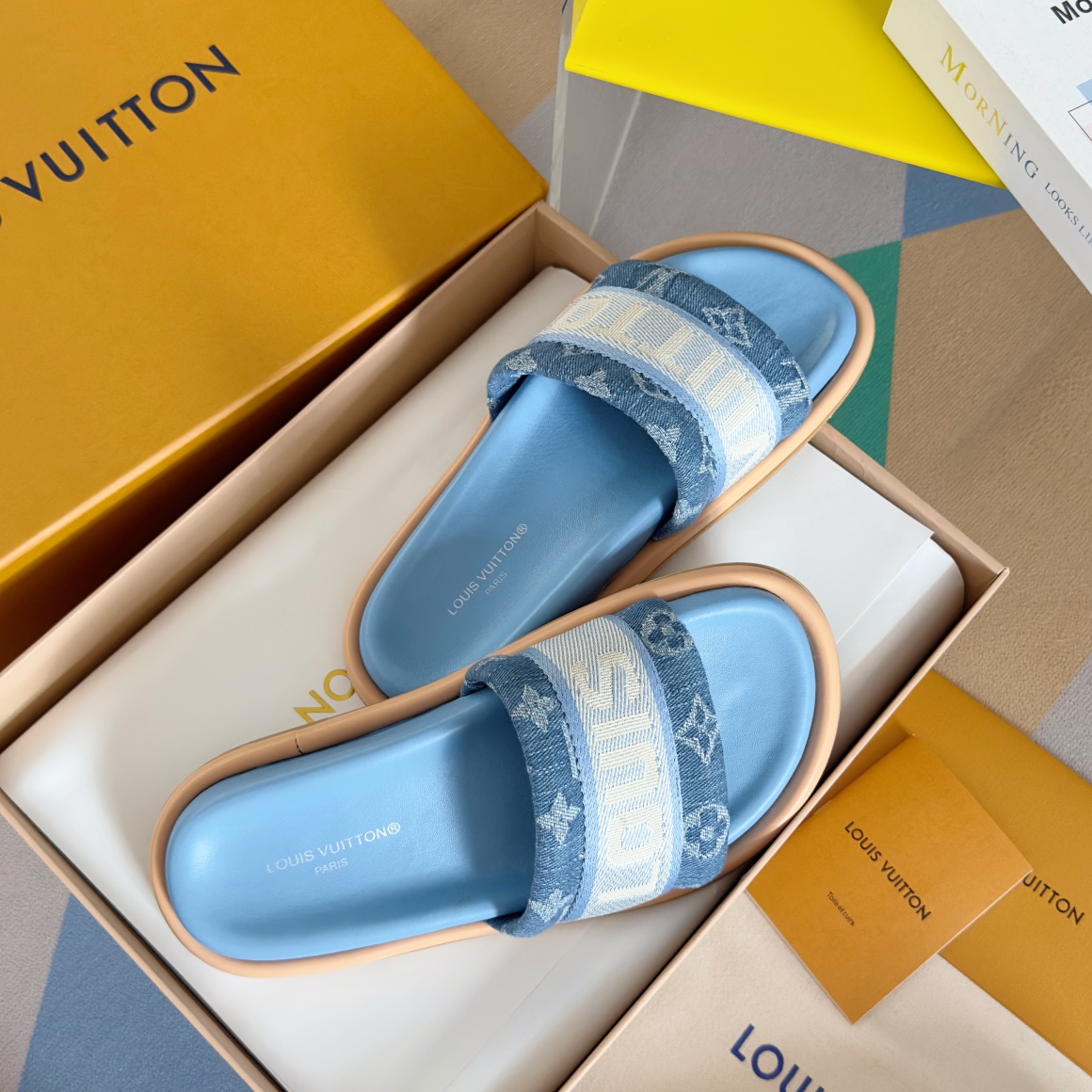 Louis Vuitton LV路易威登L家 驴牌 BLISS COMFORT系列 交叉 一字 厚底 刺绣 凉拖鞋