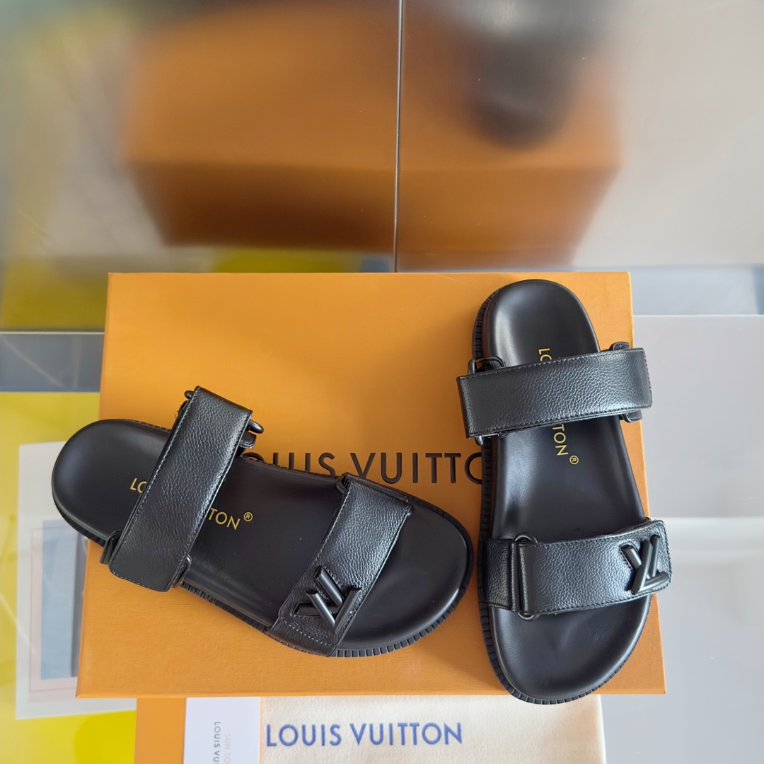 Louis Vuitton LV路易威登L家驴牌BOM DIA COMFORT系列 魔术贴 牛仔布 老花 凉鞋 平底凉拖鞋
