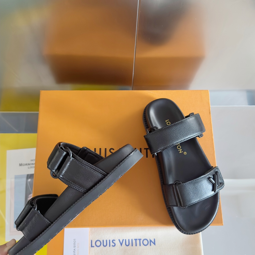 Louis Vuitton LV路易威登L家驴牌BOM DIA COMFORT系列 魔术贴 牛仔布 老花 凉鞋 平底凉拖鞋